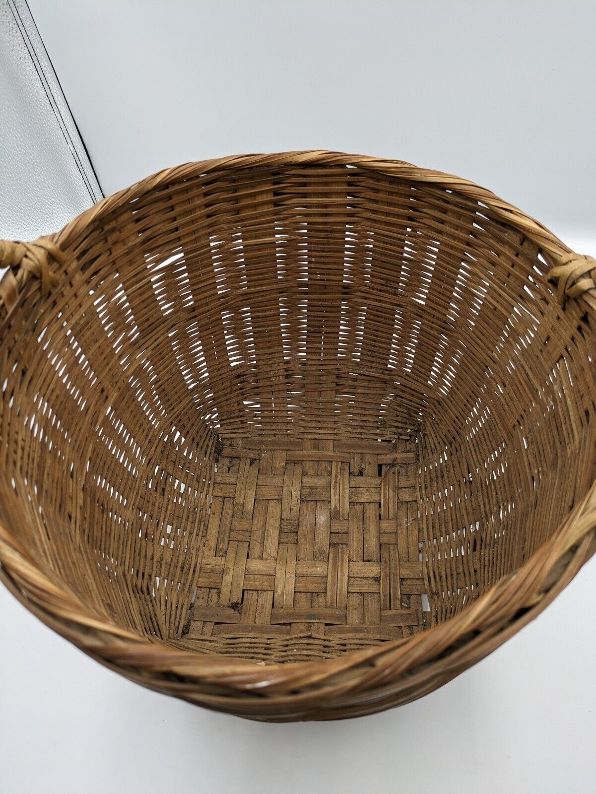 Vintage Asian Wicker Bushel Basket Handles Rattan Frame Storage Sturdy Bucket