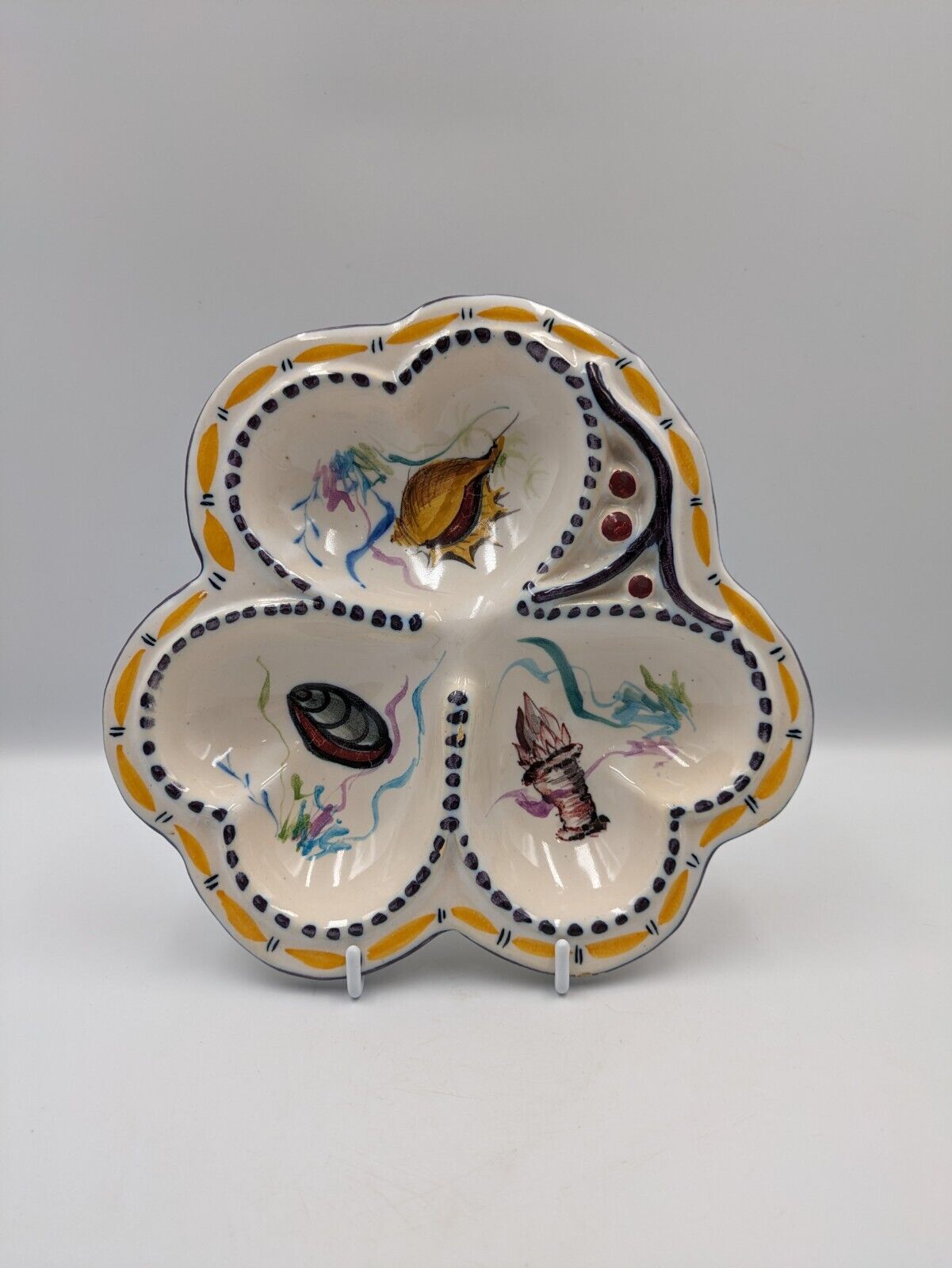 Hand Painted Ceramic Portuguese Seafood Platter Plate Dish Mussels Vtg Serving