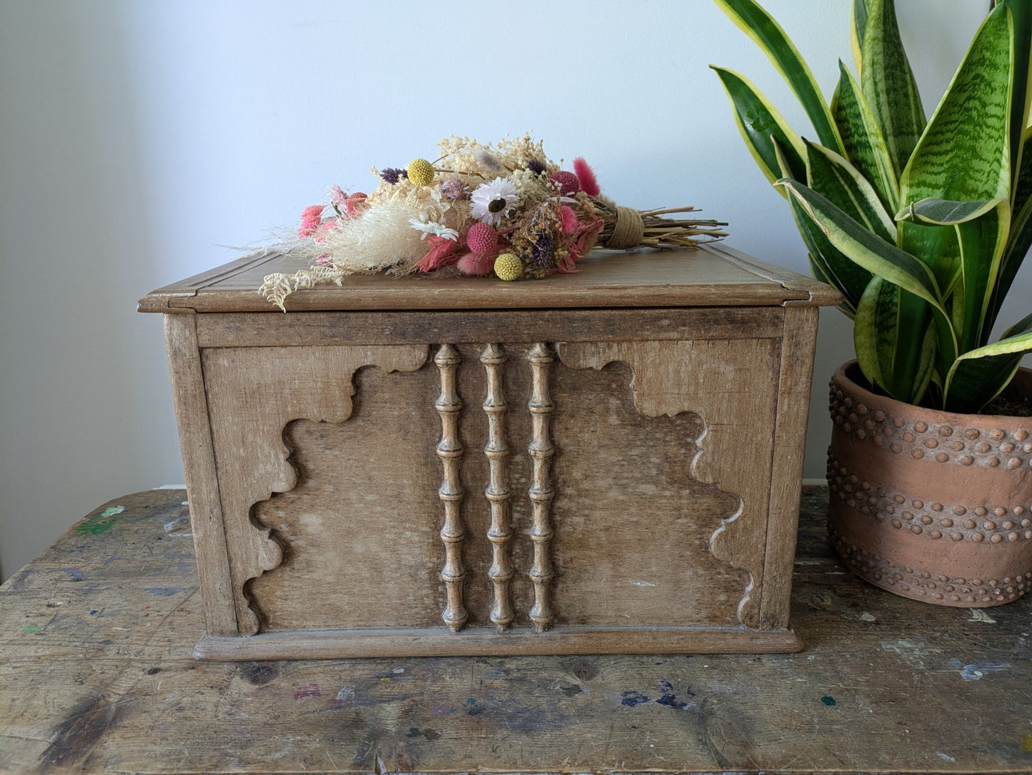 Antique Collectors Box Wood Victorian Small Chest Trunk Vtg Pine Ottoman Storage