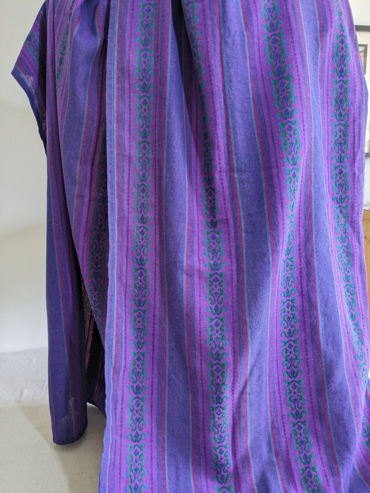 PAIR VINTAGE RETRO PURPLE PATTERNED STRIPE MIDCENTURY CURTAINS 111cmD 113cmW Vgc