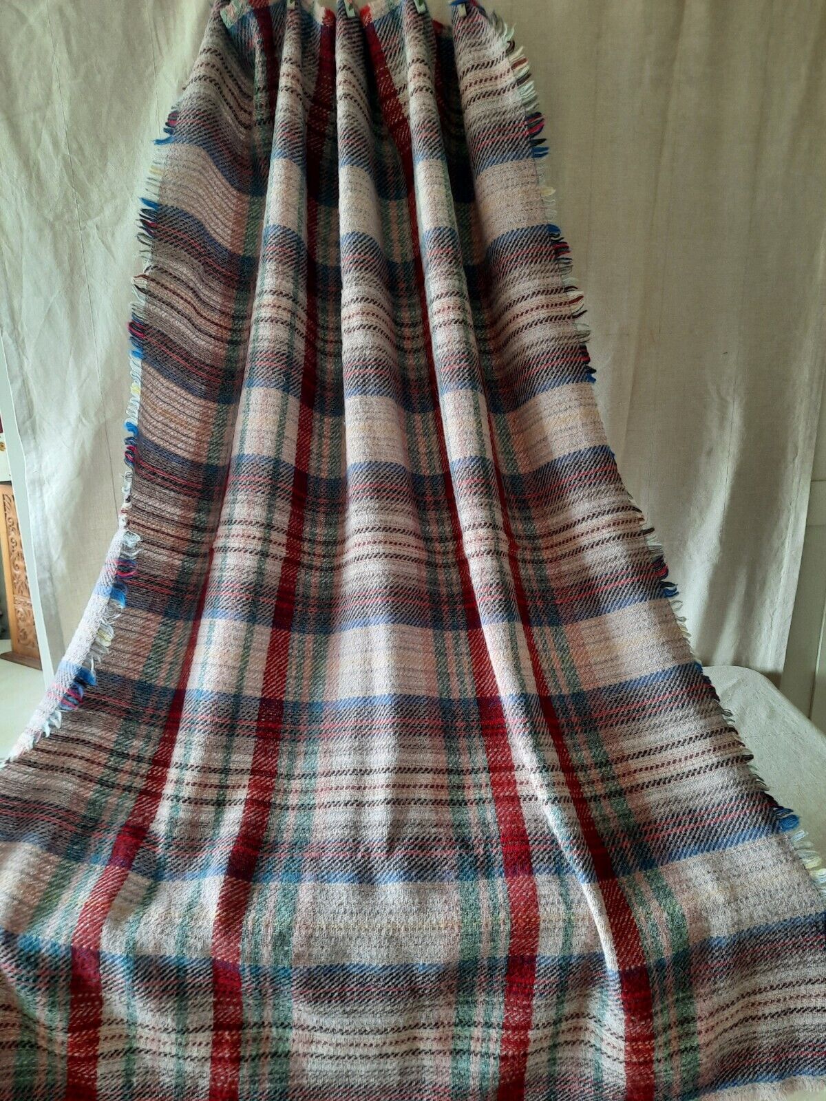 TWEEDMILL 100% Wool Sofa Throw Bed Blanket CHEQUERED CHECK RED BLUE RUG PICNIC