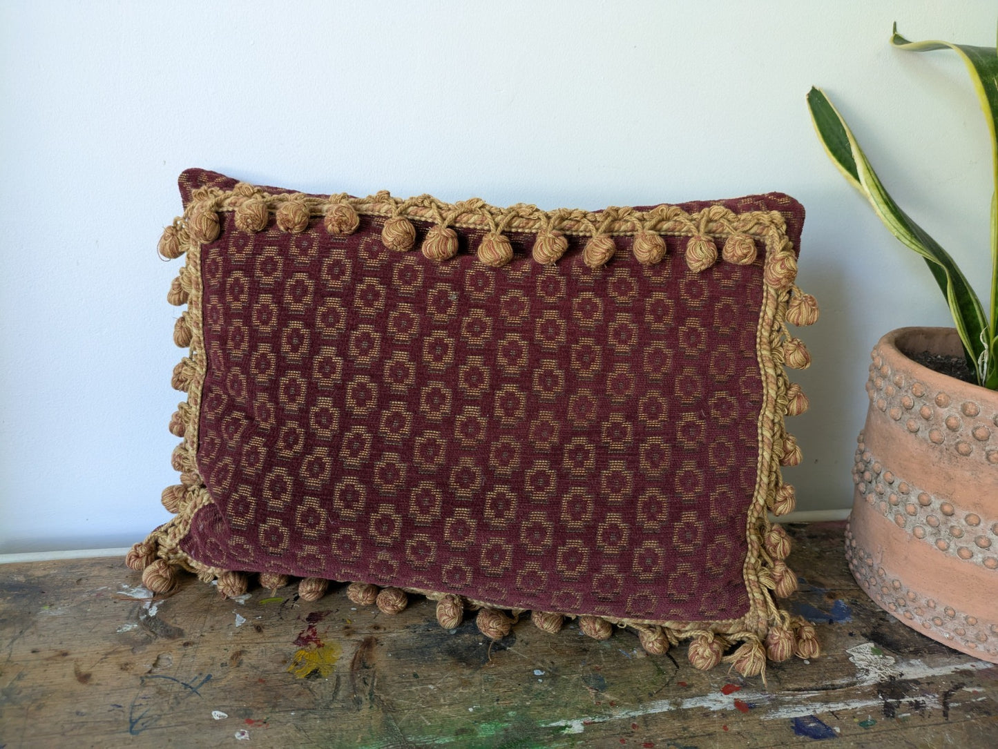 Vintage Sussex House Tapestry Cushion Rectangular Feather Pad Red Gold Heritage