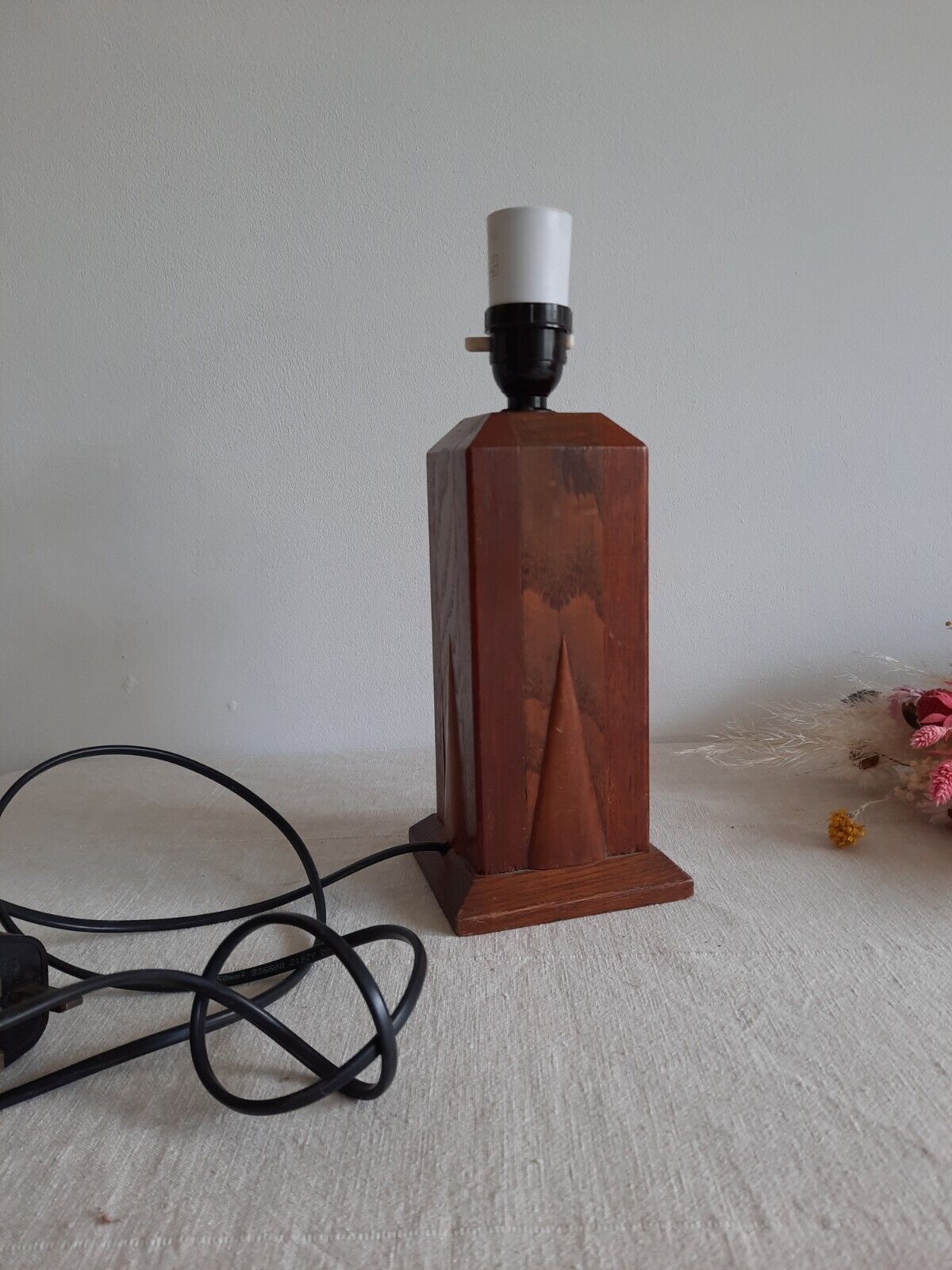 Large Original Art deco Oak table lamp square Column 1930s 20s Prop Working Rare