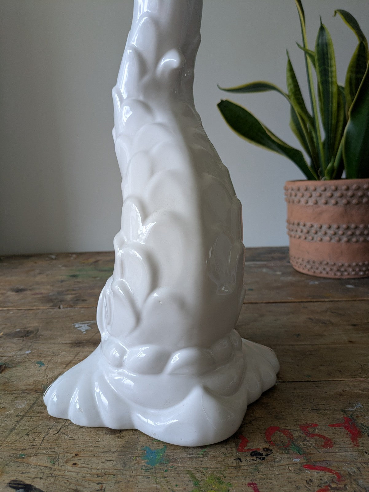 XL DOLPHIN CERAMIC CAPODIMONTE ITALIAN WHITE MID CENTURY VTG PLANT STAND TABLE