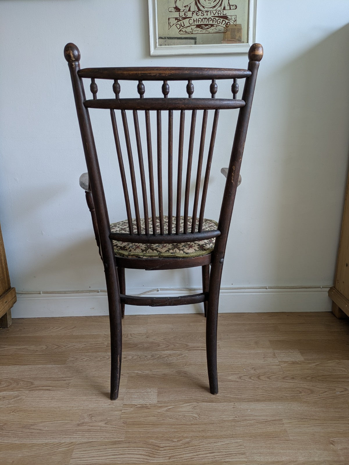 Antique Fischel Bentwood Carver Chair Upholstered Seat Thonet Early 20th Century