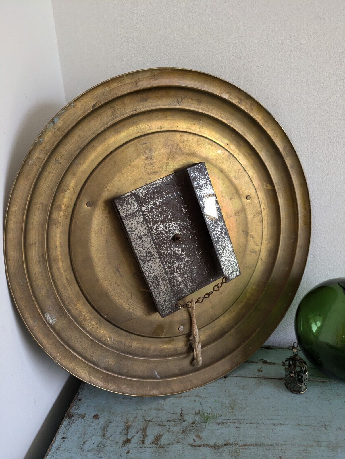 Antique Reclaim 19th C Large Brass Lion Head Plaque Wall Convex Circular 3D Vtg