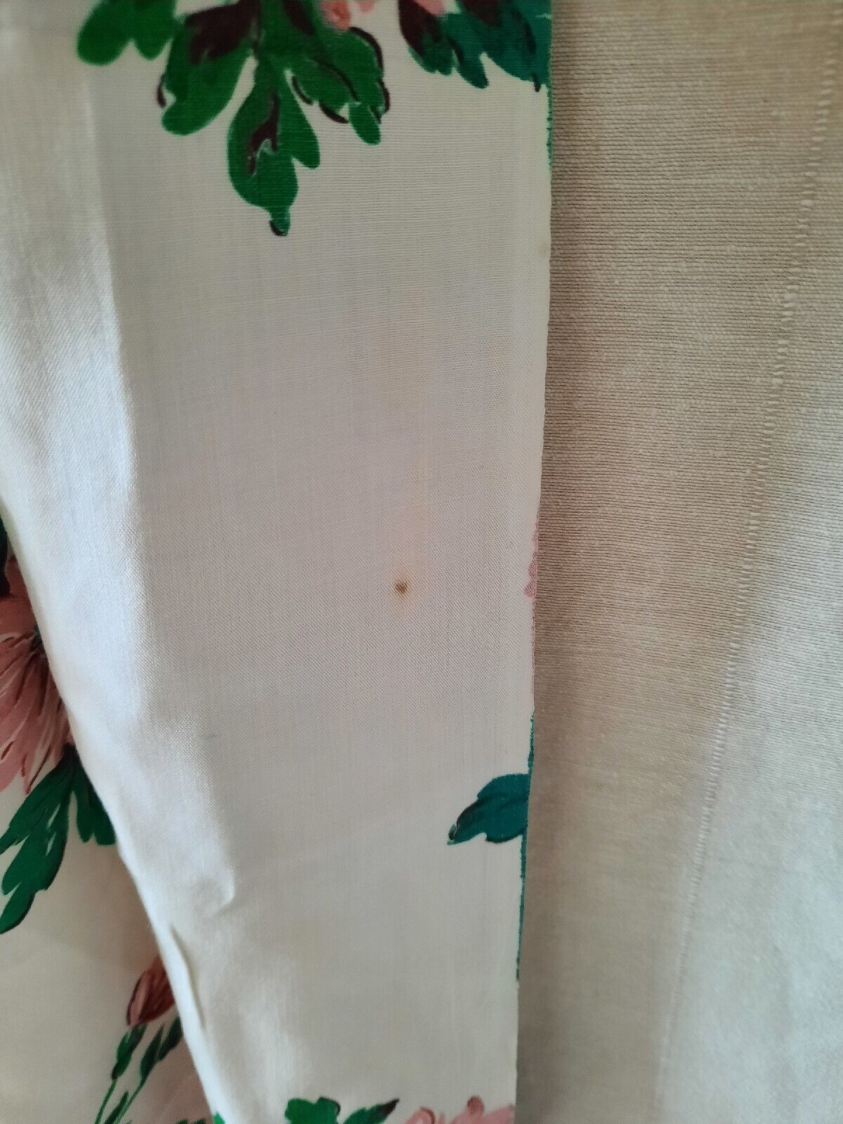 Pair of Cotton floral Curtains W84cm L107cm Rose rare 1950s retro vintage Pink