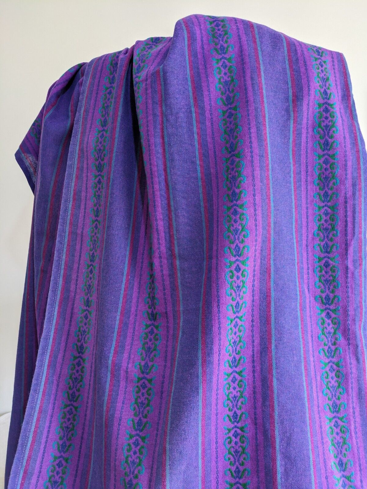 PAIR VINTAGE RETRO PURPLE PATTERNED STRIPE MIDCENTURY CURTAINS 111cmD 113cmW Vgc
