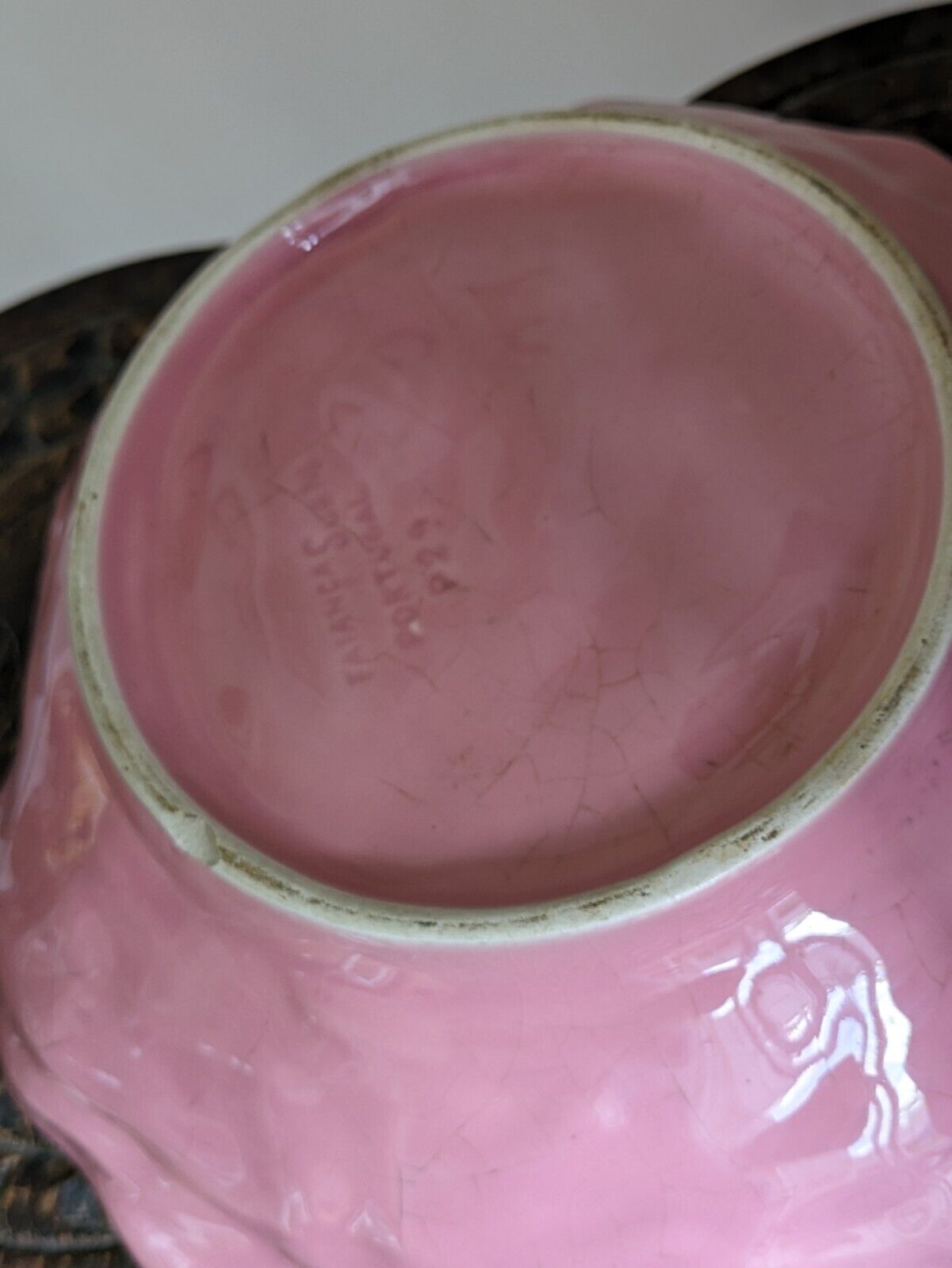 Vintage Faianca Subtil Pink Cabbage Large Leaf Vegetable Bowl Portugal Serving