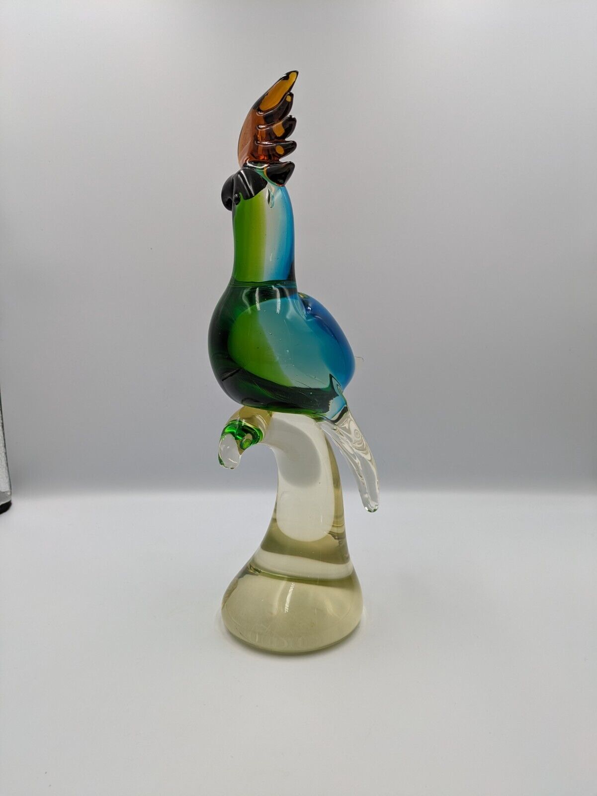 XL Murano Style Aummika Art Glass Green Blue Cockatoo / Parrot Figurine 32.5cmH