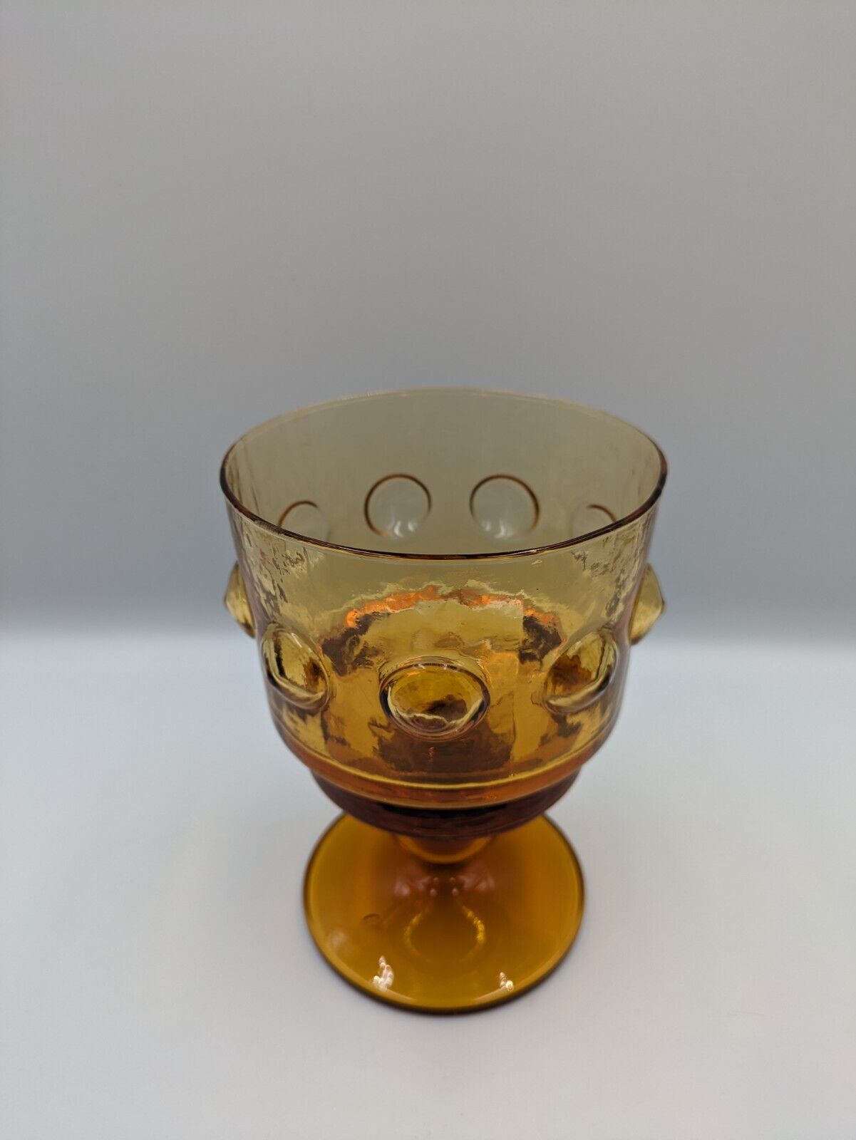 Vintage Indiana Glass amber Mustard Tiara Kings Crown Ball water goblet Bulbous