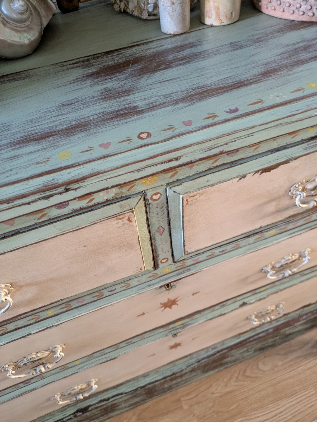 Antique Edwardian Sideboard Chest Of Drawers Vintage Hand Painted Distressed
