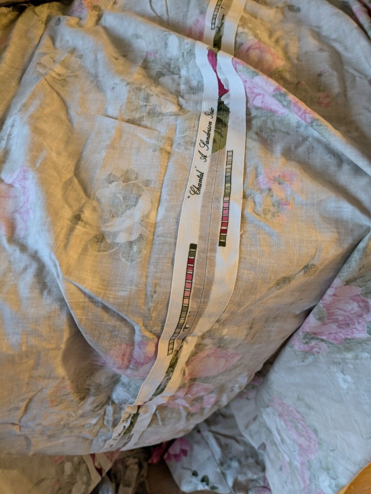 Vtg SANDERSON Pink rose Floral Curtains Shabby Chic W177cm D140.5cm fabric Grey