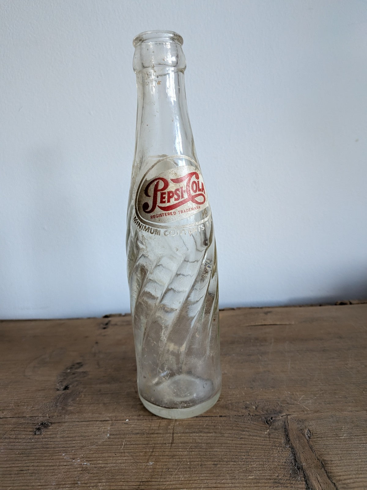 Vintage Pepsi Cola Bottle Script Glass Embossed Bottle 1940's Prop Advertising