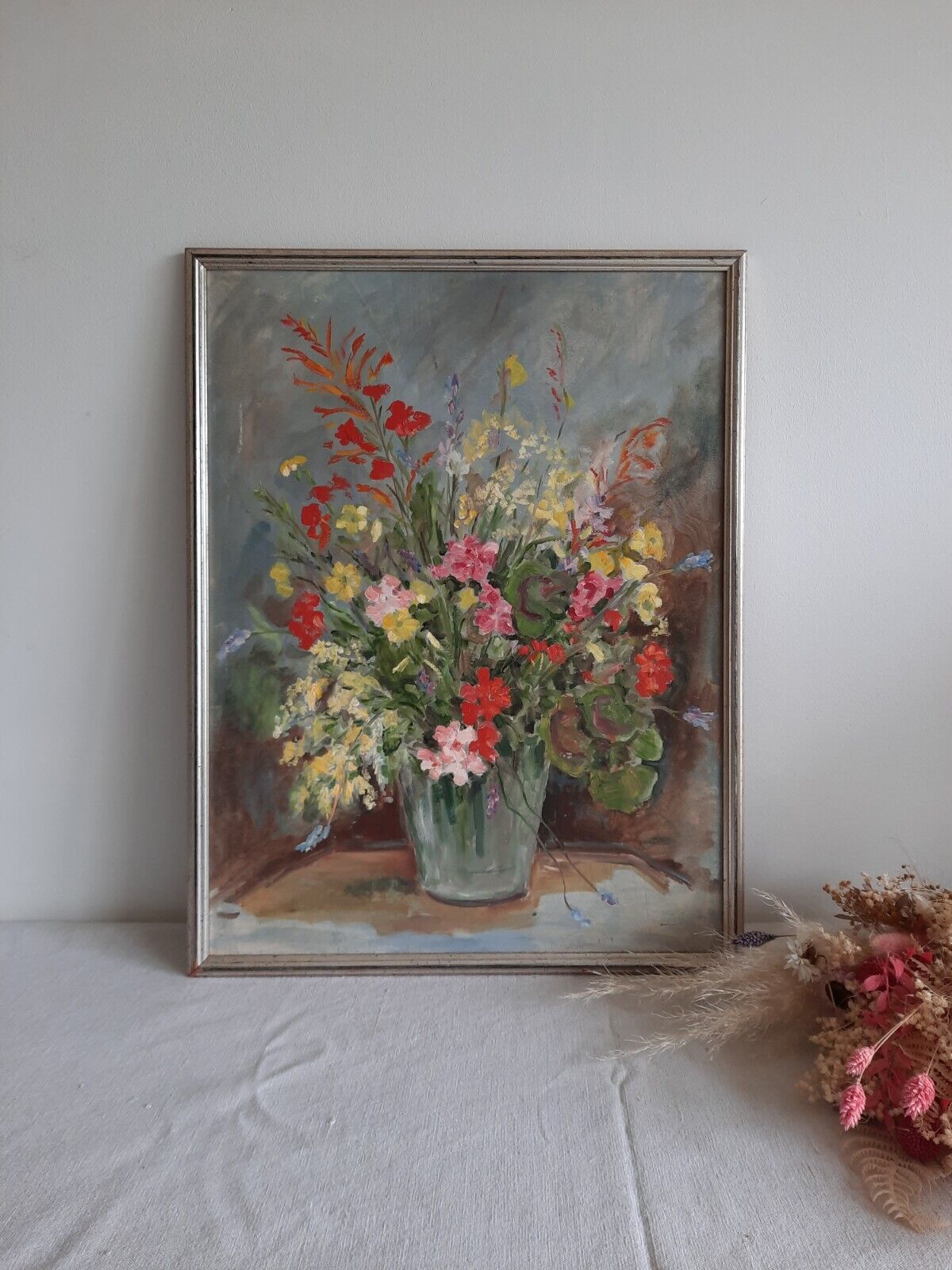 Original Painting Floral Bouquet Picture frame vintage Shabby Chic Still Life