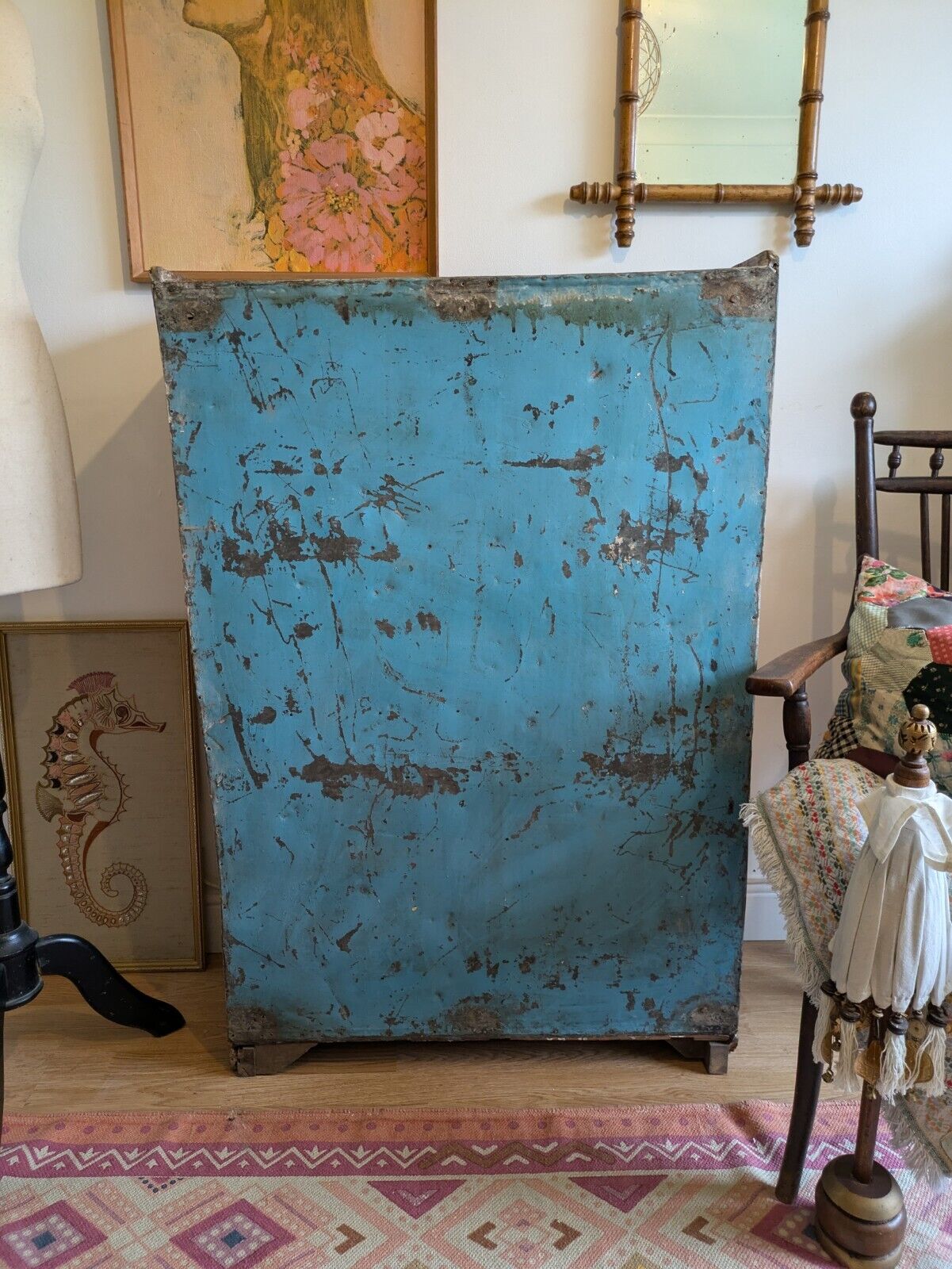 Restored Antique VTG Wood Indian Cabinet Cupboard Paint Glazed Reclaimed Rustic