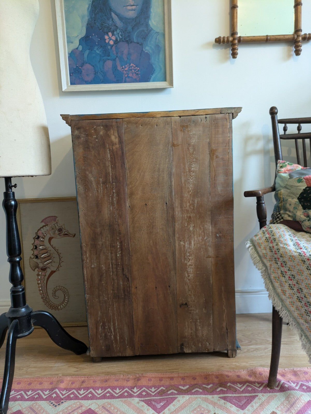 Restored Antique Vintage Indian Cabinet Cupboard Paint Glazed Reclaim Blue Arch