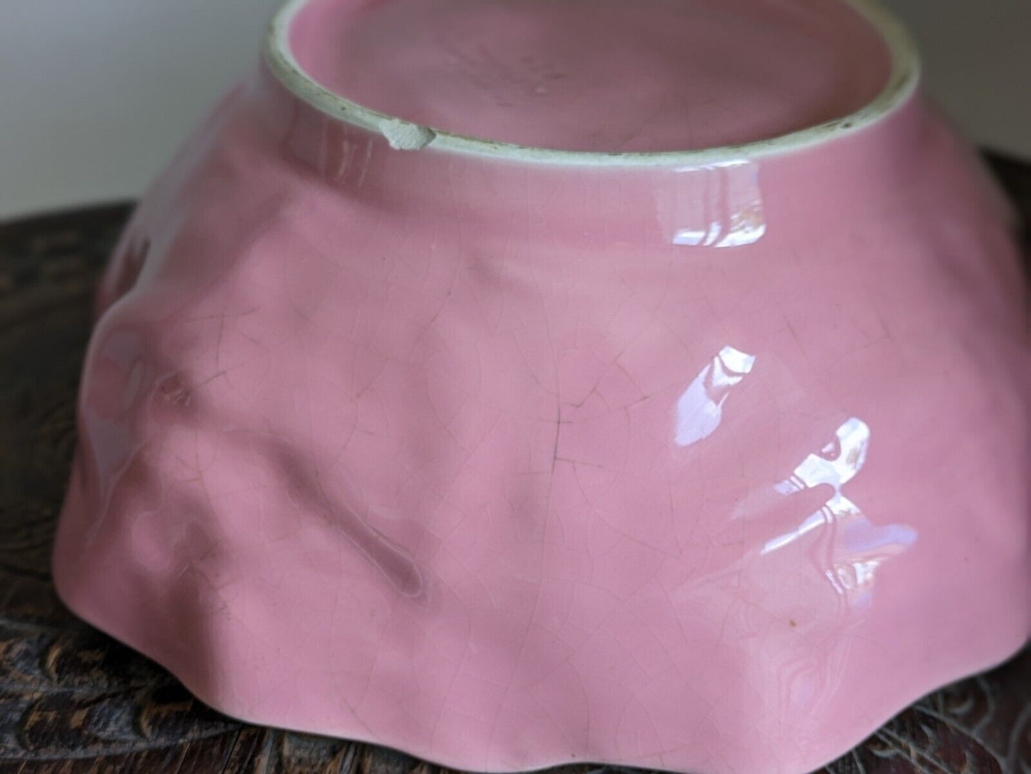 Vintage Faianca Subtil Pink Cabbage Large Leaf Vegetable Bowl Portugal Serving