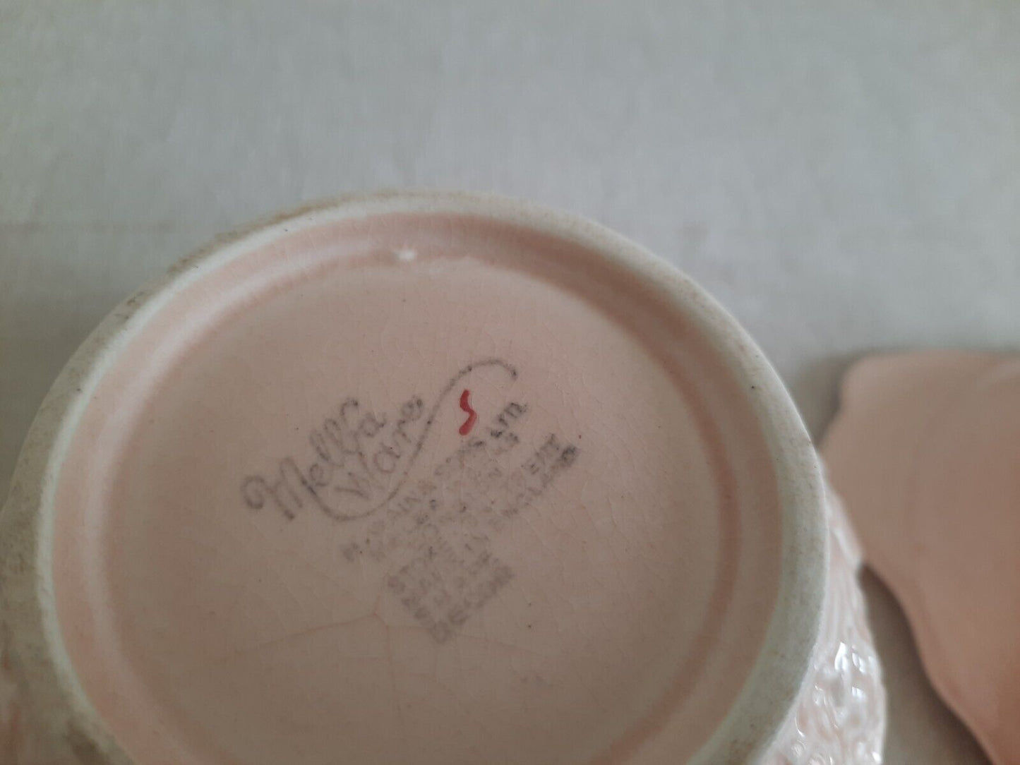 Vintage Melba Ware Pink Leaf & Flower Sugar Bowl Kitsch Majolica Cabbage Retro