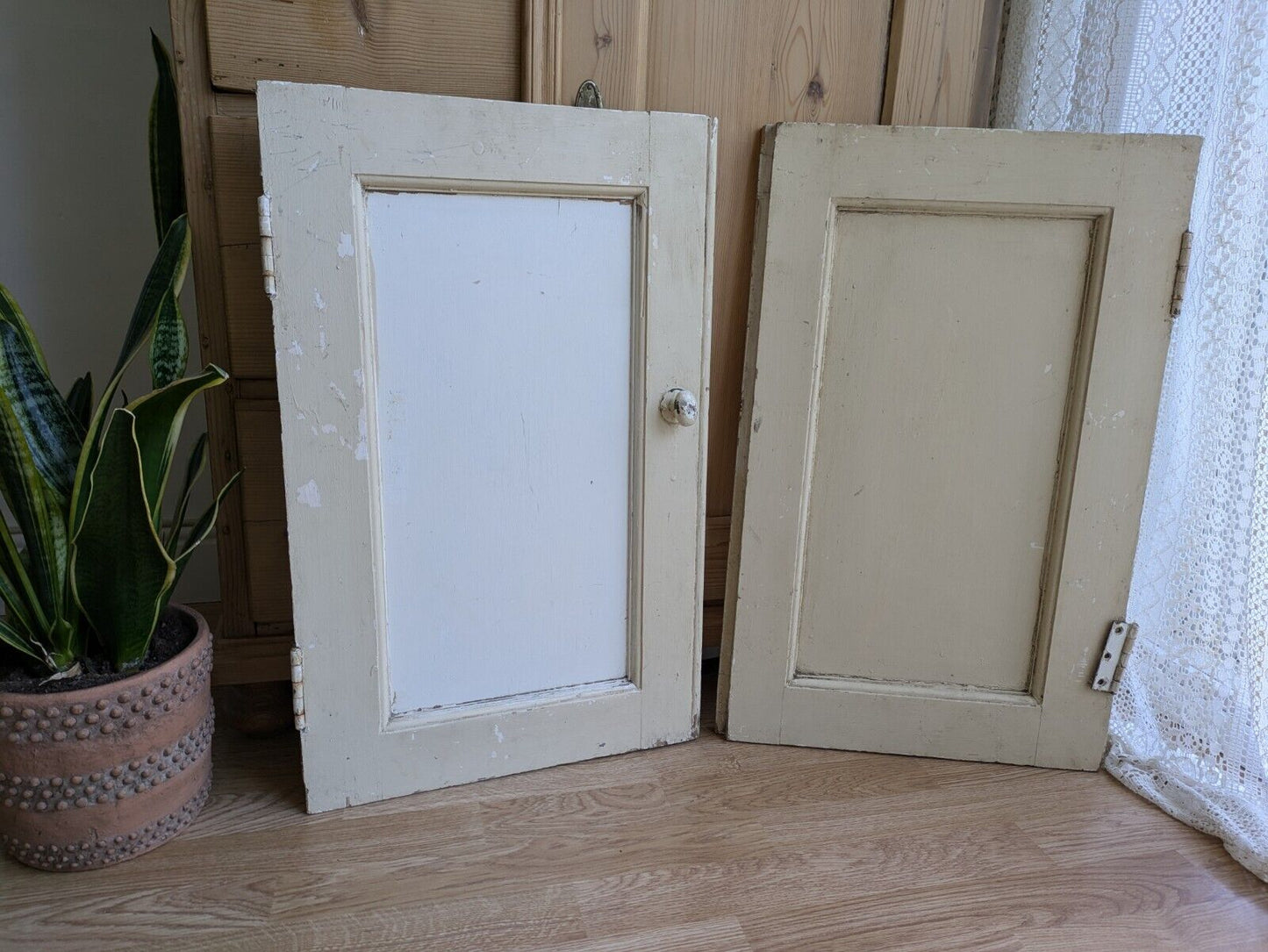 Pair Old Original Antique Victorian Period Cupboard Doors panels chippy paint!!!