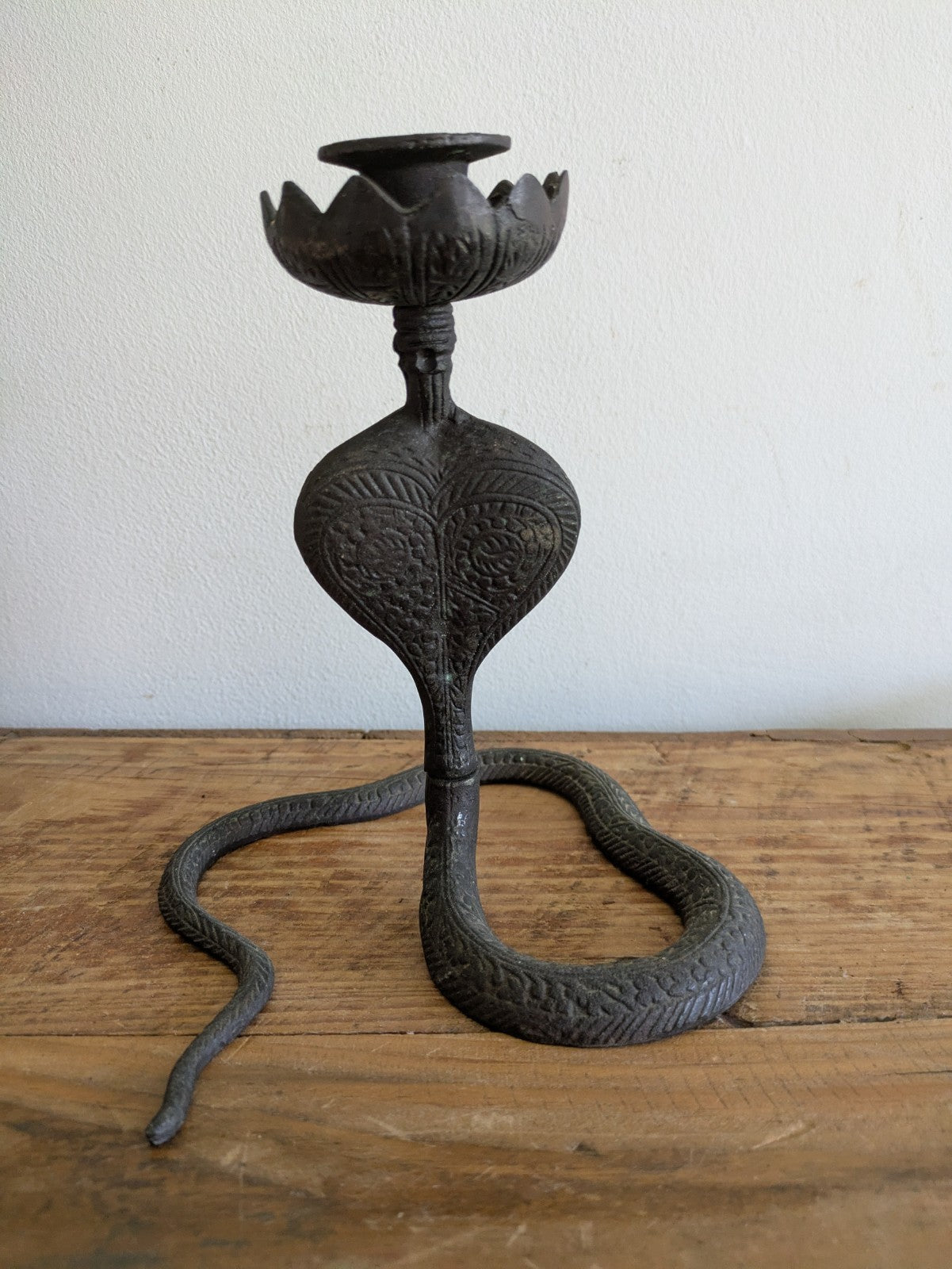 Cobra Snake Candle Holder Incense Burner Handmade Brass Serpent Sculpture Figure