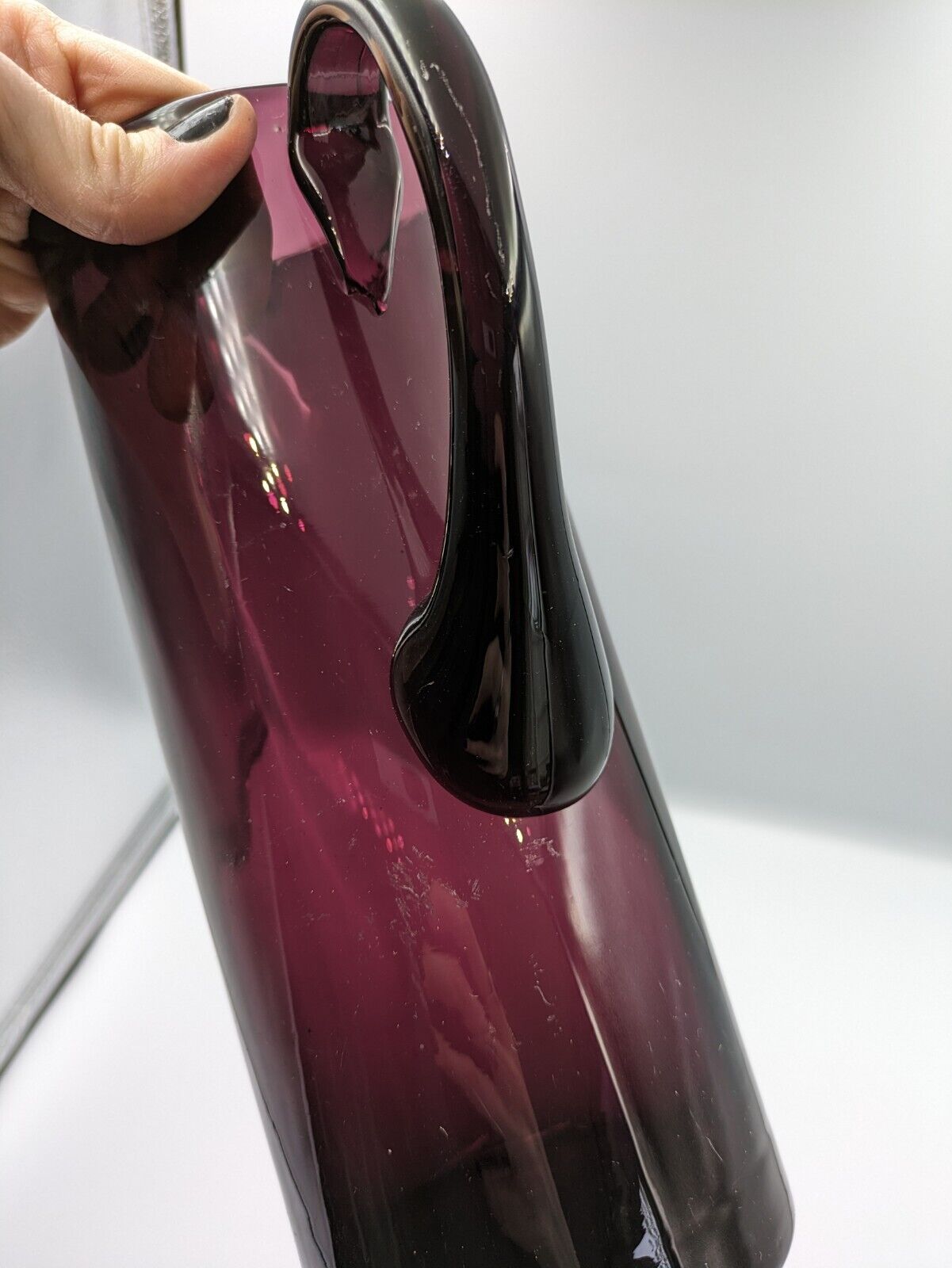 Tall Vintage Italian Amethyst Art Glass Hand Blown Pitcher Mid Century Modern