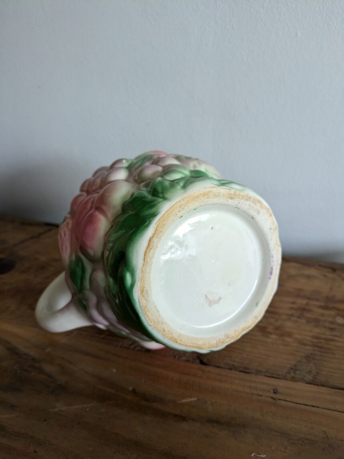 Large Vintage Salins Les Bains-style Barbotine Majolica Fruit Pattern Jug 19cm
