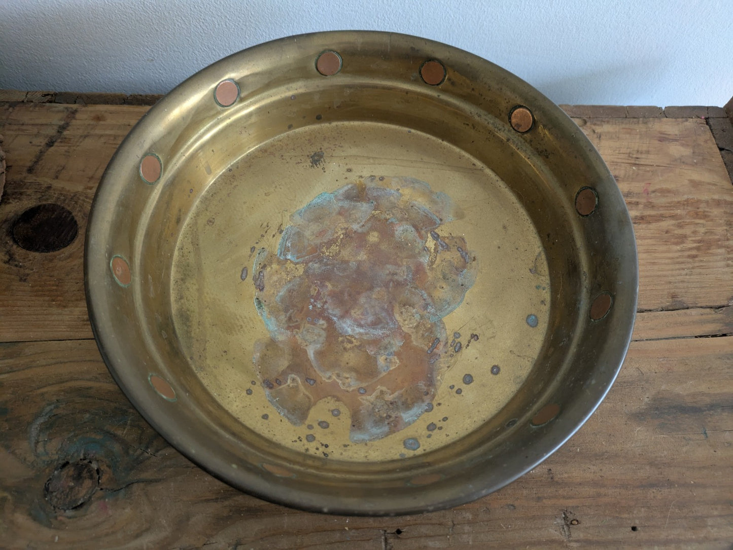 Antique Brass Copper Riveted Jardiniere Lion Paw Feet Plant Stand Bowl Planter