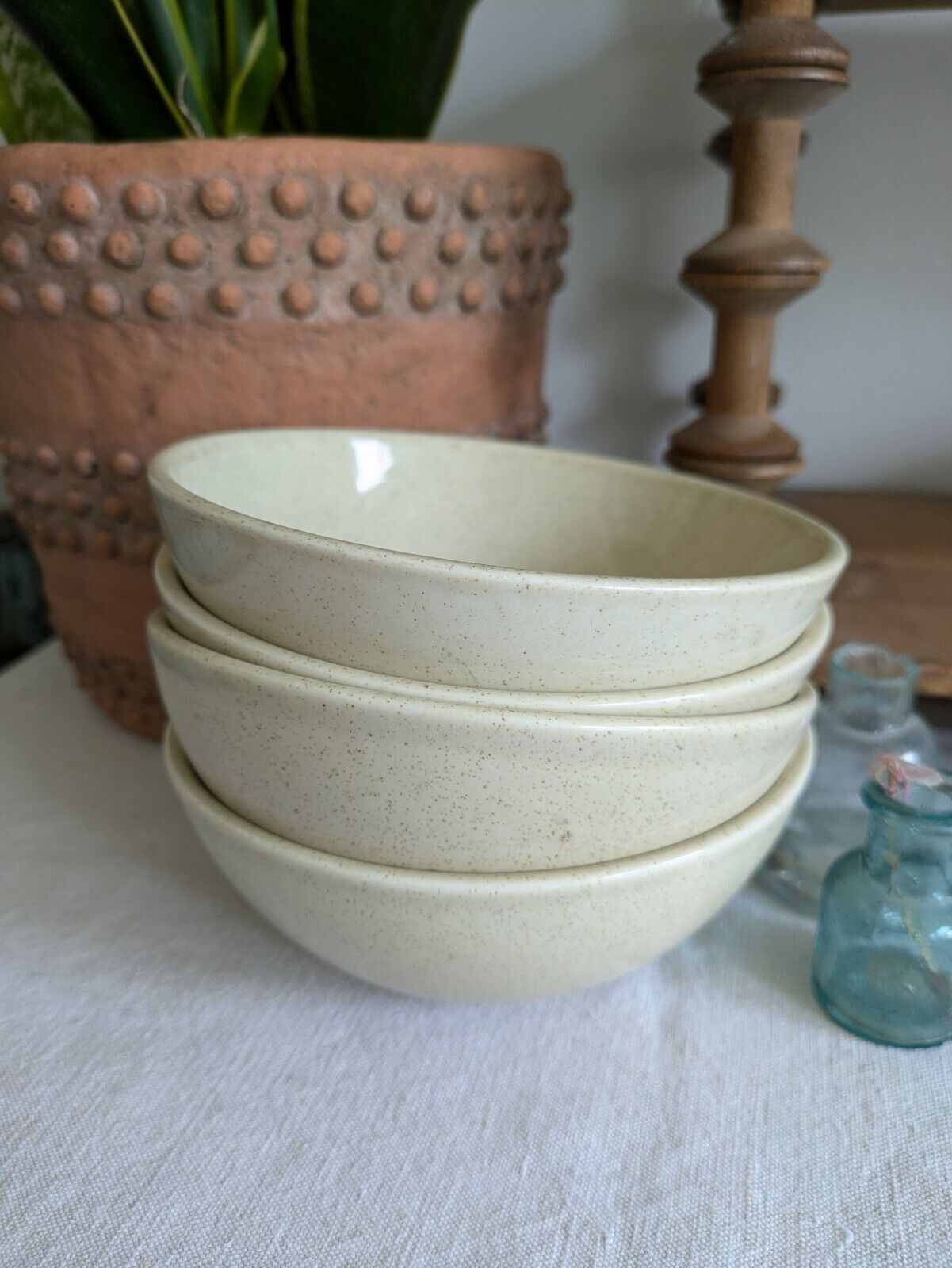 Set Of 4x vintage Speckled Dudson Armorlite England pottery small bowls 1970s Vg