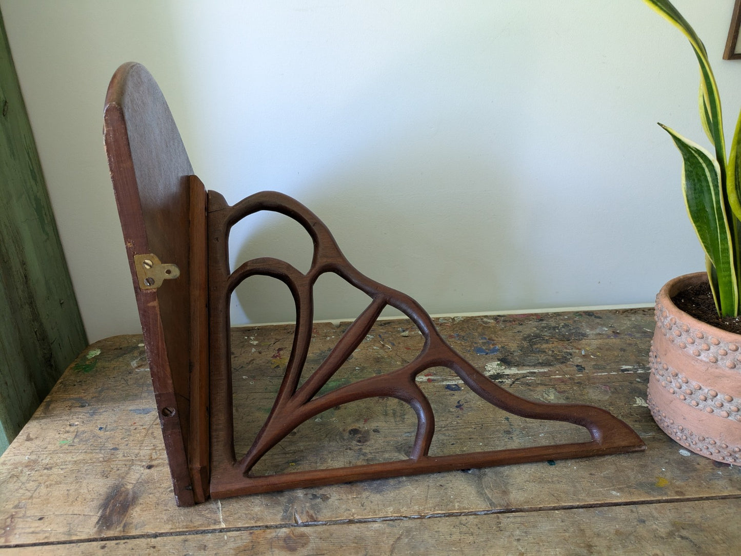 Antique Mahogany Art Nouveau C1890 Hanging Corner Shelf Wood Scroll Victorian