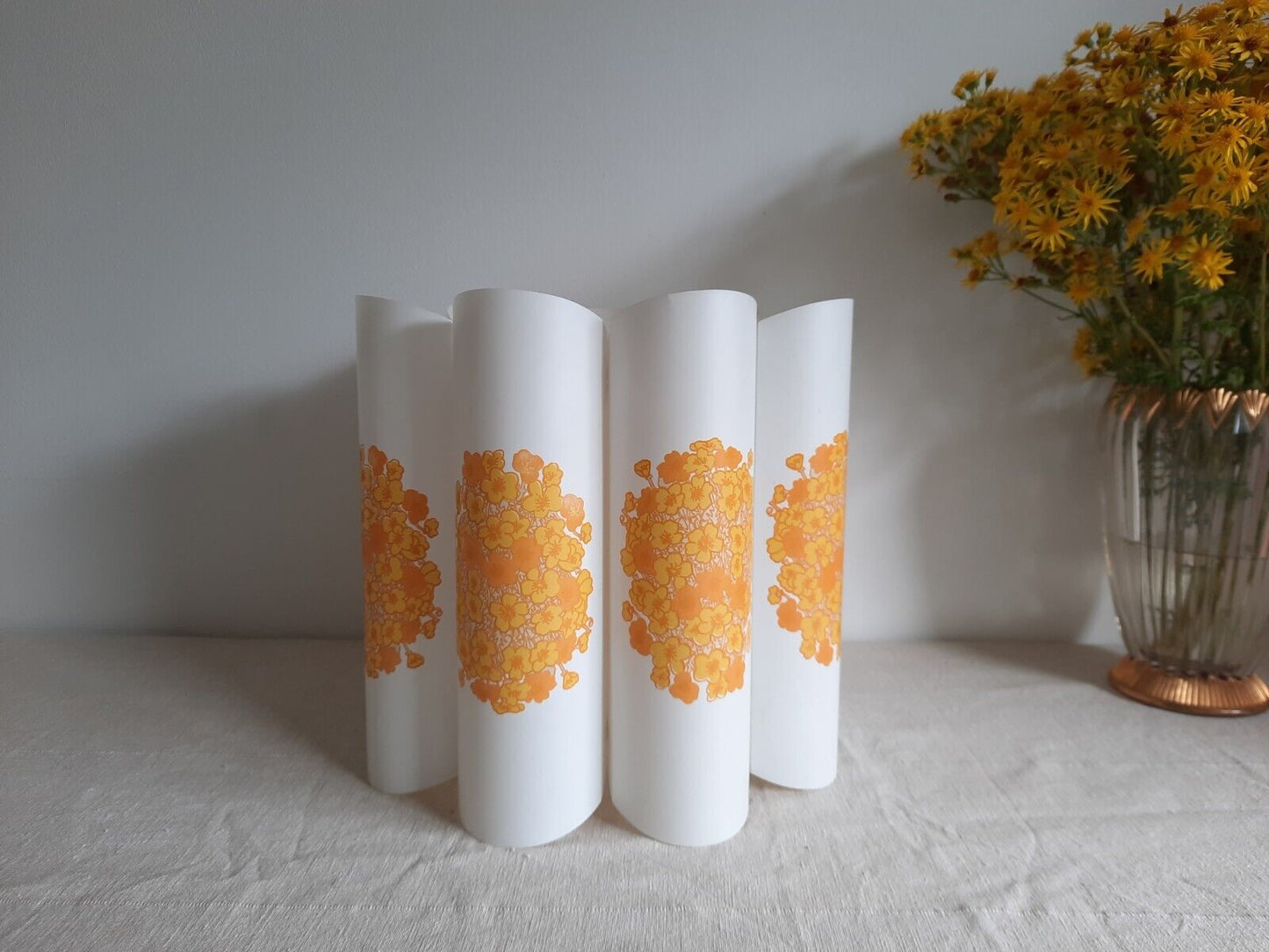 Mid century Vintage orange light shade Folded Plastic Flower Power Retro Prop