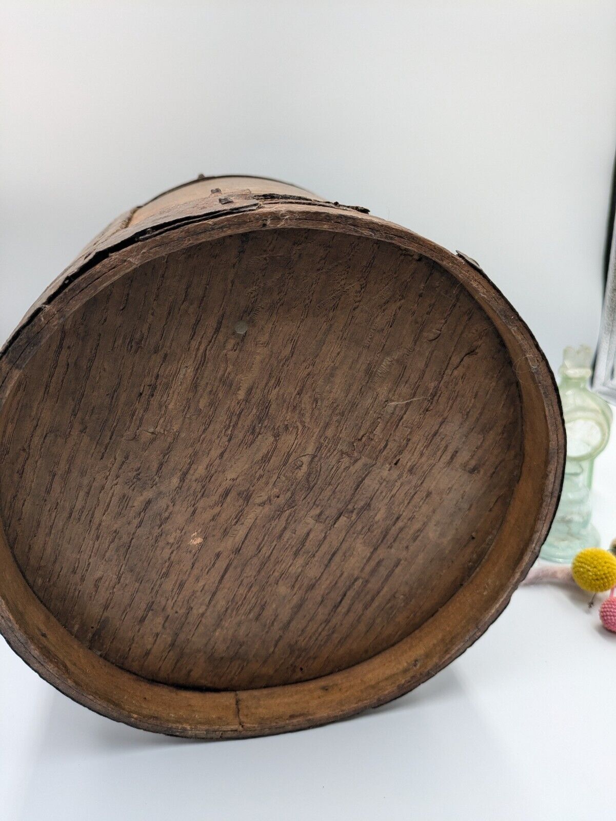 Vintage Bentwood Primitive Heavy Iron Grain Measure Pot Handmade Banded Metal