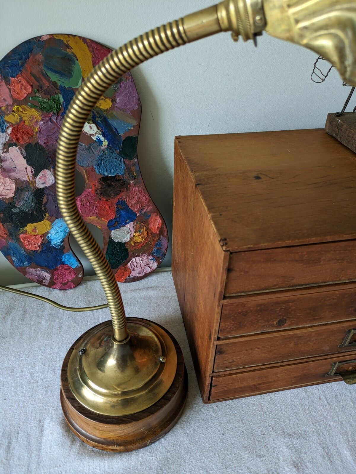 VINTAGE 1920s 30s ANTIQUE ART DECO BRASS GOOSENECK SHELL CLAM DESK LAMP WORKING