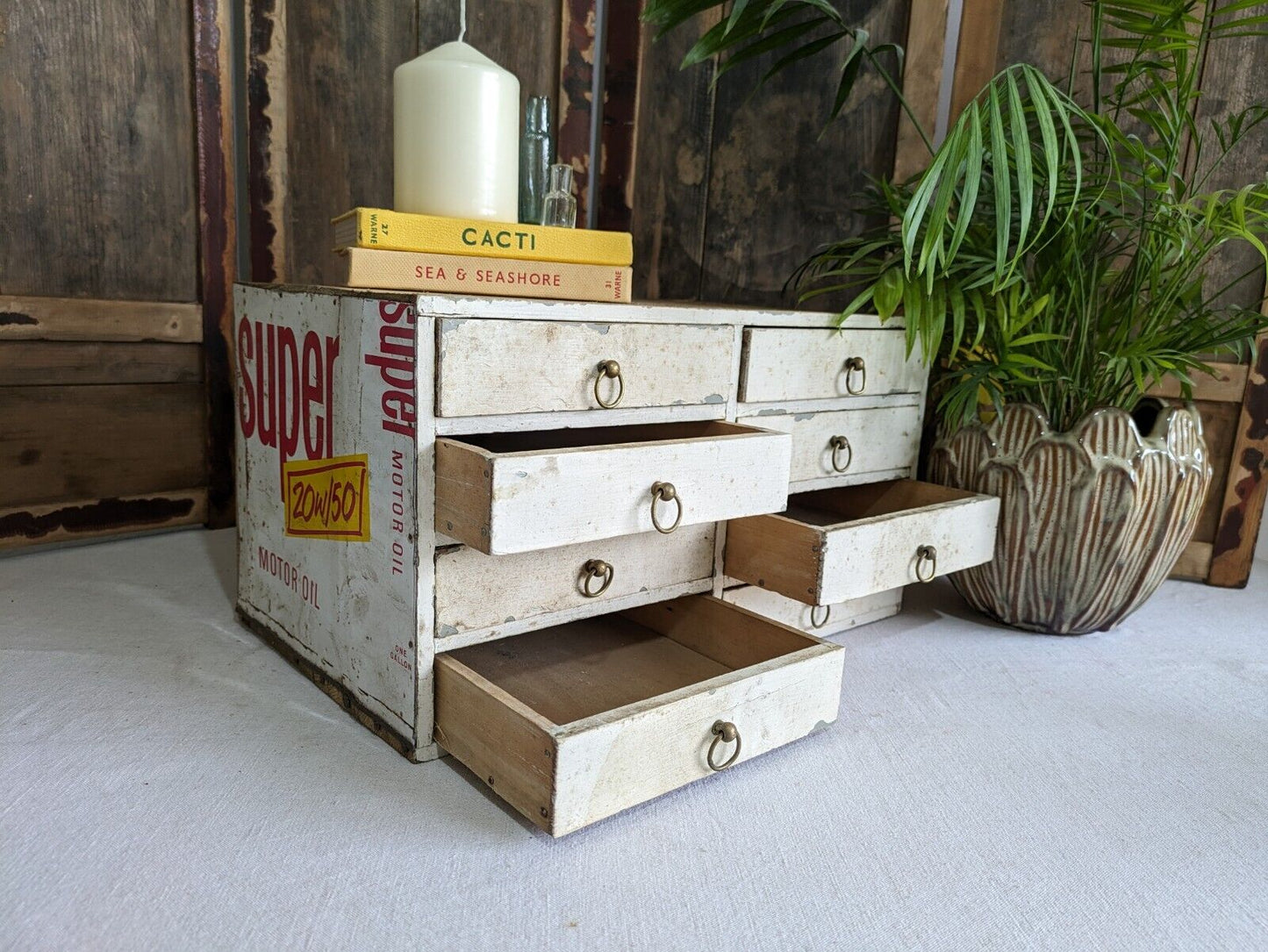 VTG Apothecary Drawer office Motor Car drawers table desk top index Work Garage