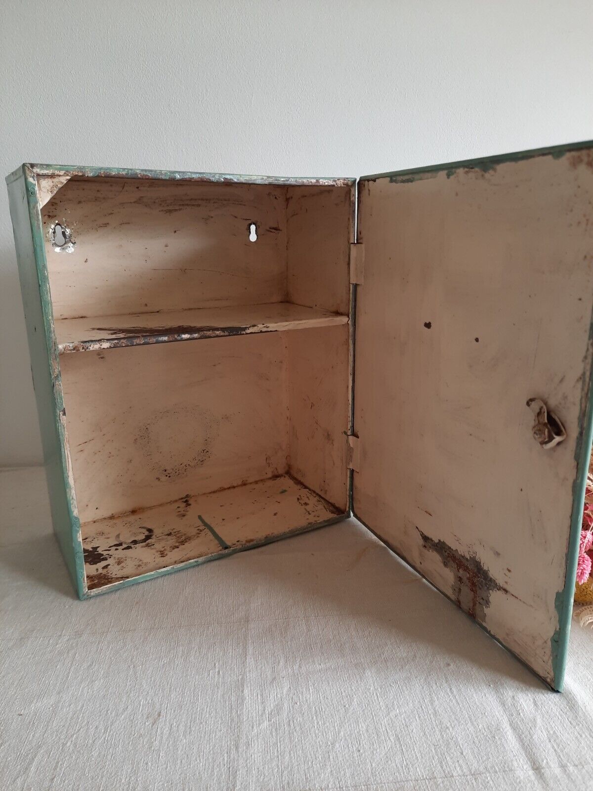 Vintage Mid-century Bathroom metal medical wall cabinet with mirror, Retro Blue
