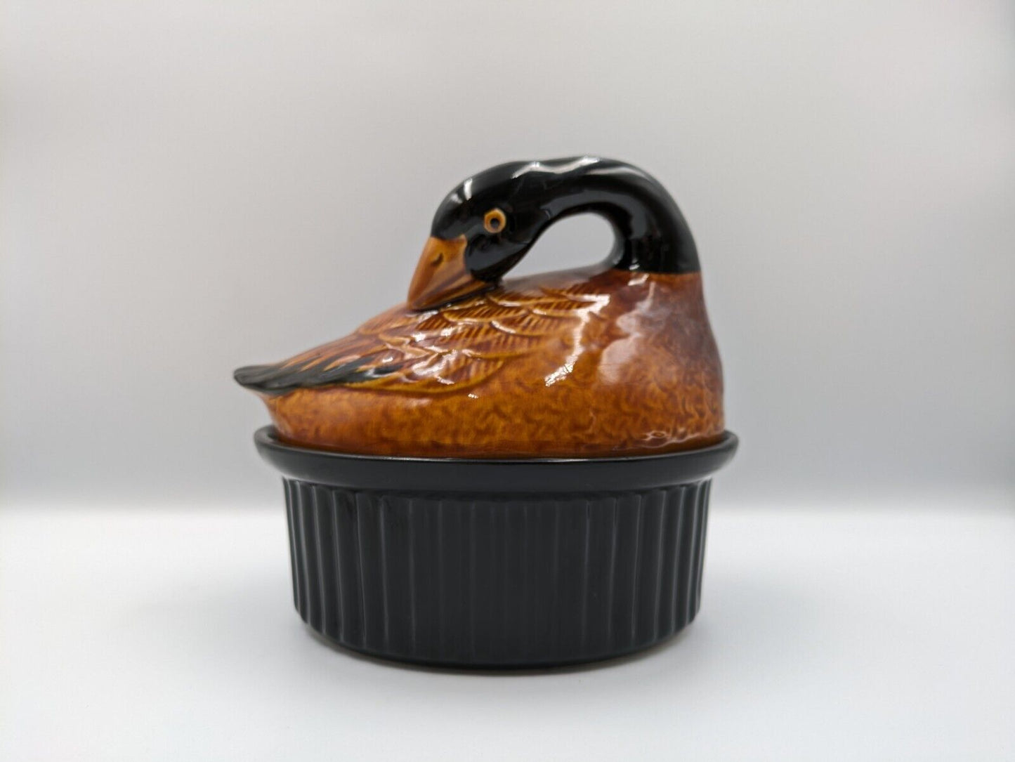 Vtg Majolica French Terrine Tureen Lid Pate Dish Ceramic Duck Bird Goose Rare