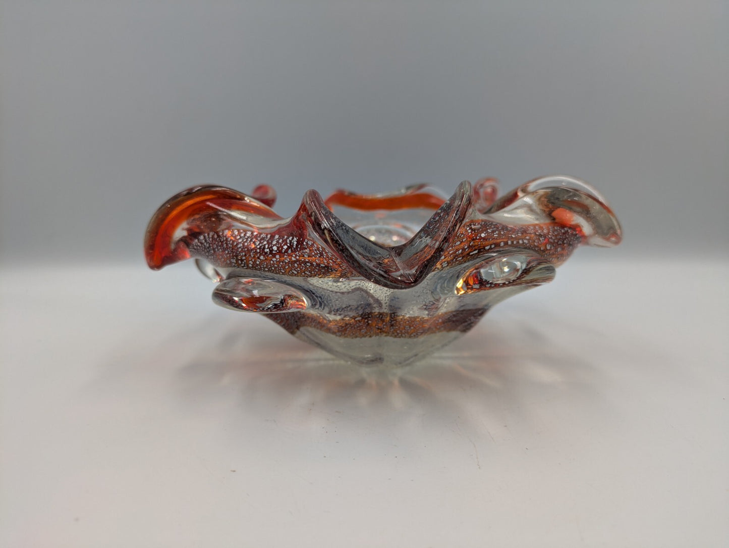 Vintage Retro Murano Art Glass Bowl Red Spiral Gold Dust Aventurine Dish Display