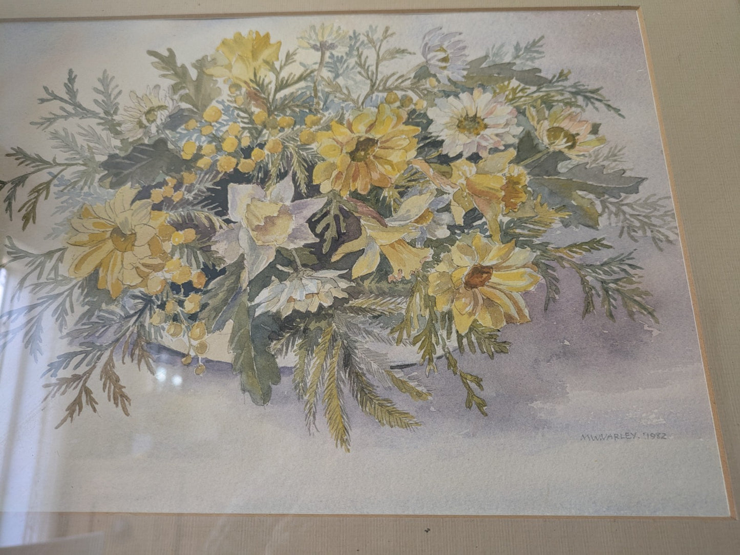 Original Watercolour Painting M W Varley Spring Bouquet Floral Vase Flowers Vgc