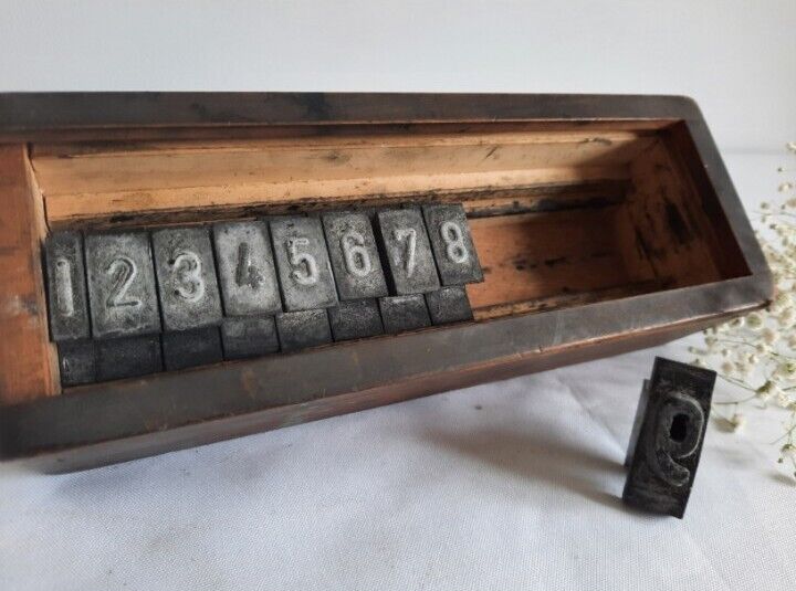 Boxed set Letterpress Printers Type Printing blocks complete numbers stamps old
