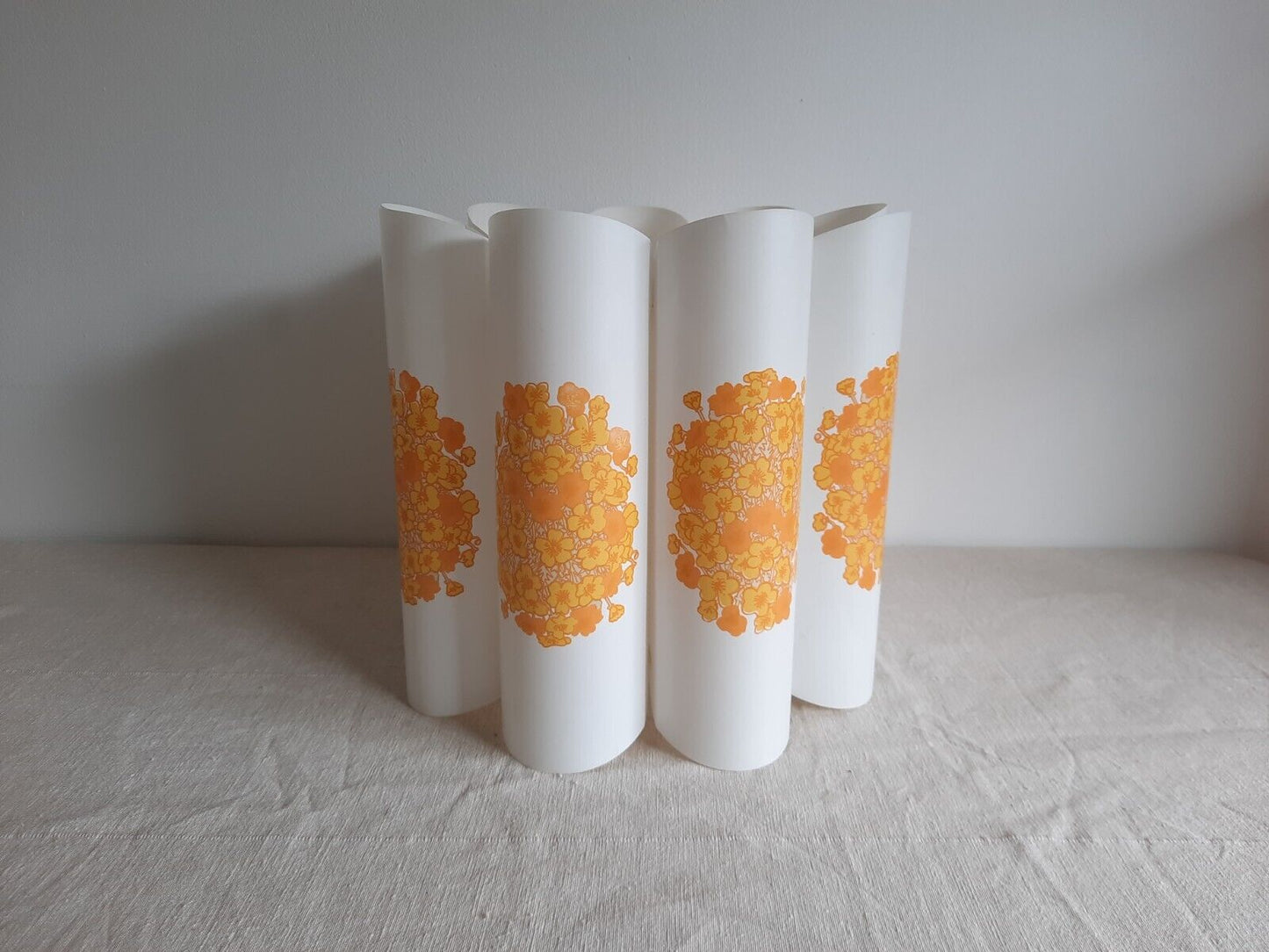 Mid century Vintage orange light shade Folded Plastic Flower Power Retro Prop