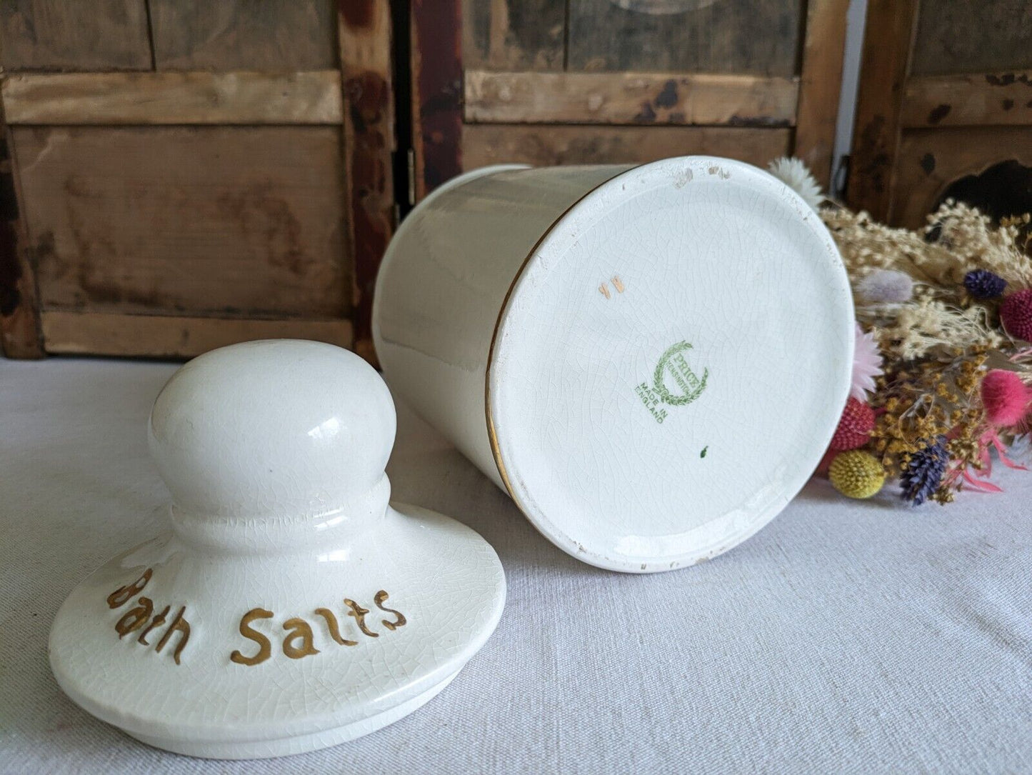 LARGE VINTAGE CERAMIC LID POT BATH SALTS PRICE KENSINGTON FLORAL JAR CONTAINER