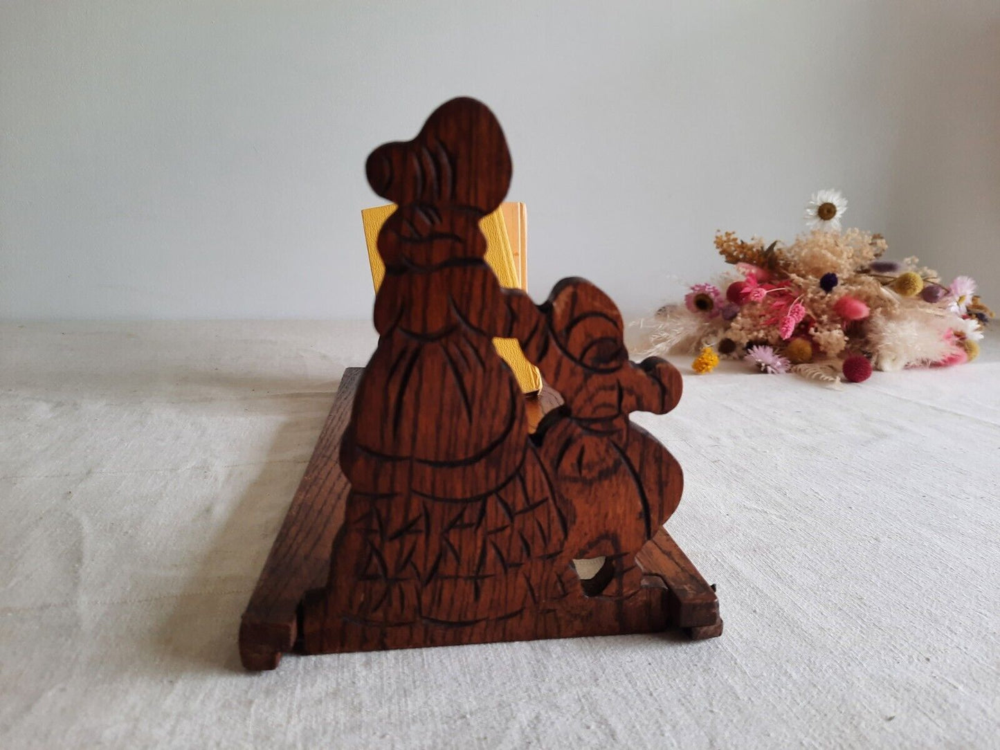 Vintage Wooden 1930s Crinoline Lady Folding Book Rack Case Tabletop Trough Deco