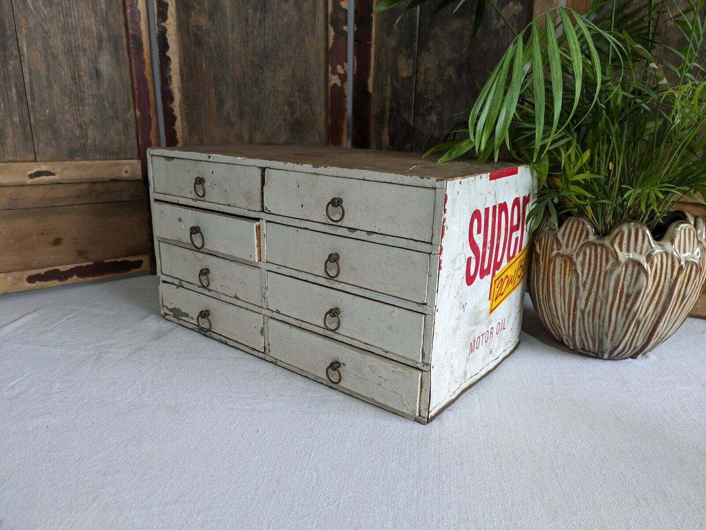 vintage Rustic Drawer office Motor Car drawers table desk top index Work Garage