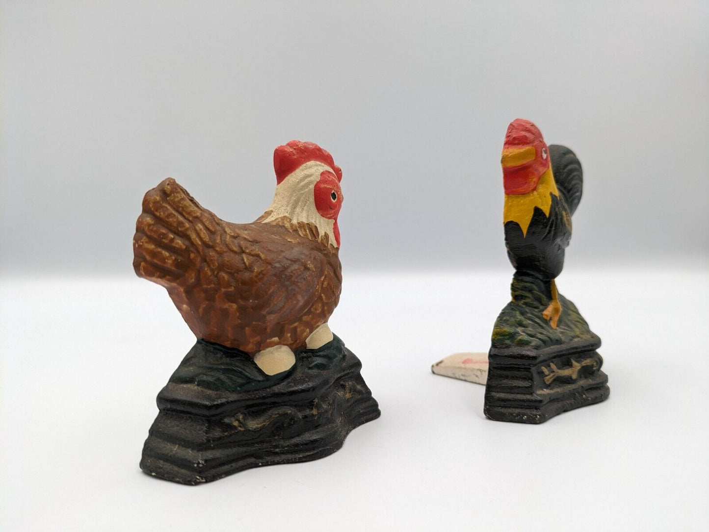 Pair Cast Iron Chicken/hen Rooster Cockrell Door Stop Book Ends Farmhouse Decor