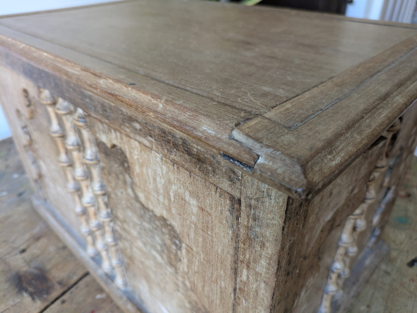 Antique Collectors Box Wood Victorian Small Chest Trunk Vtg Pine Ottoman Storage