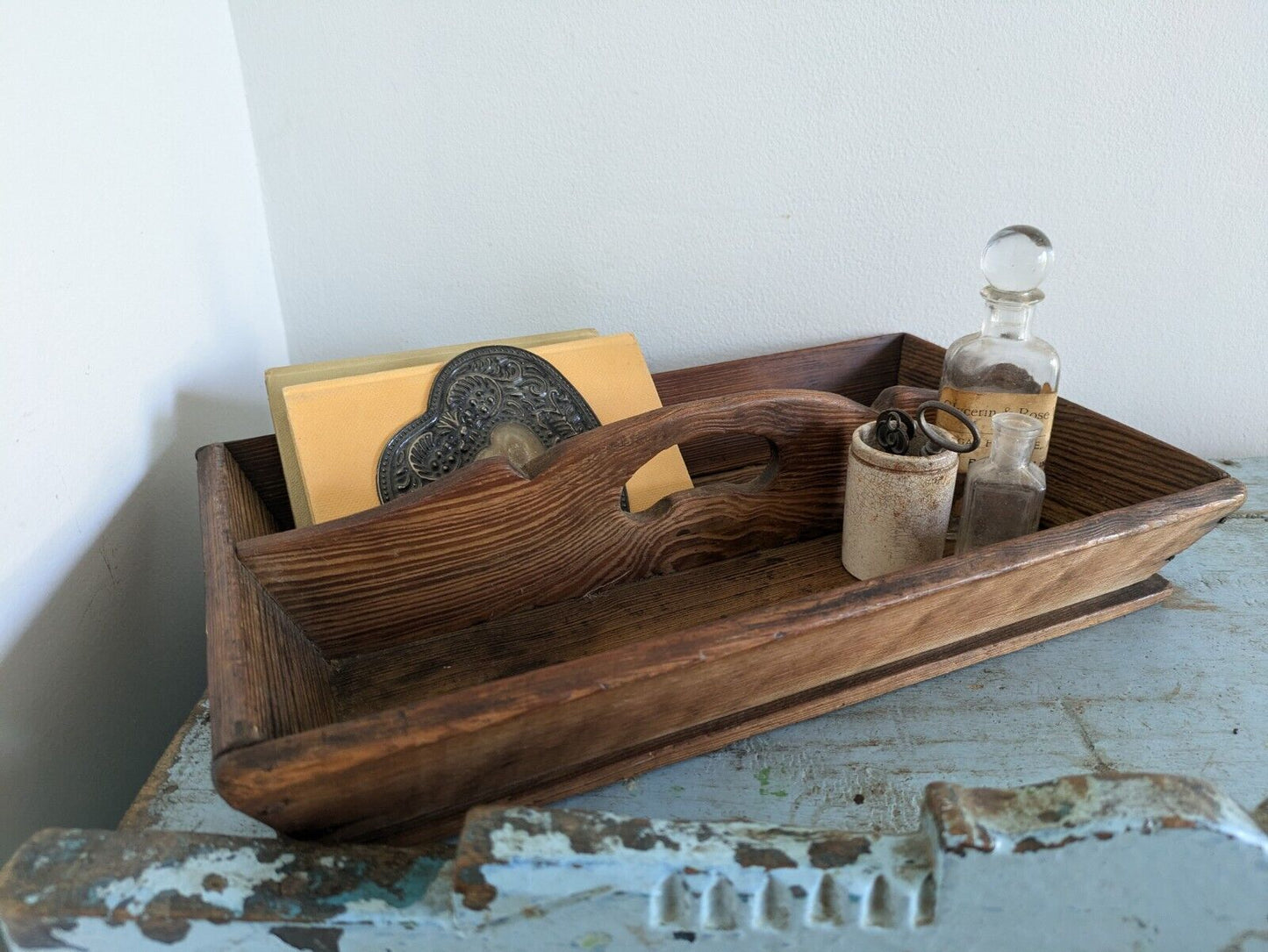 Antique Victorian Pine Cutlery Tray Holder Kitchen Trug Rustic Handy Vintage Old