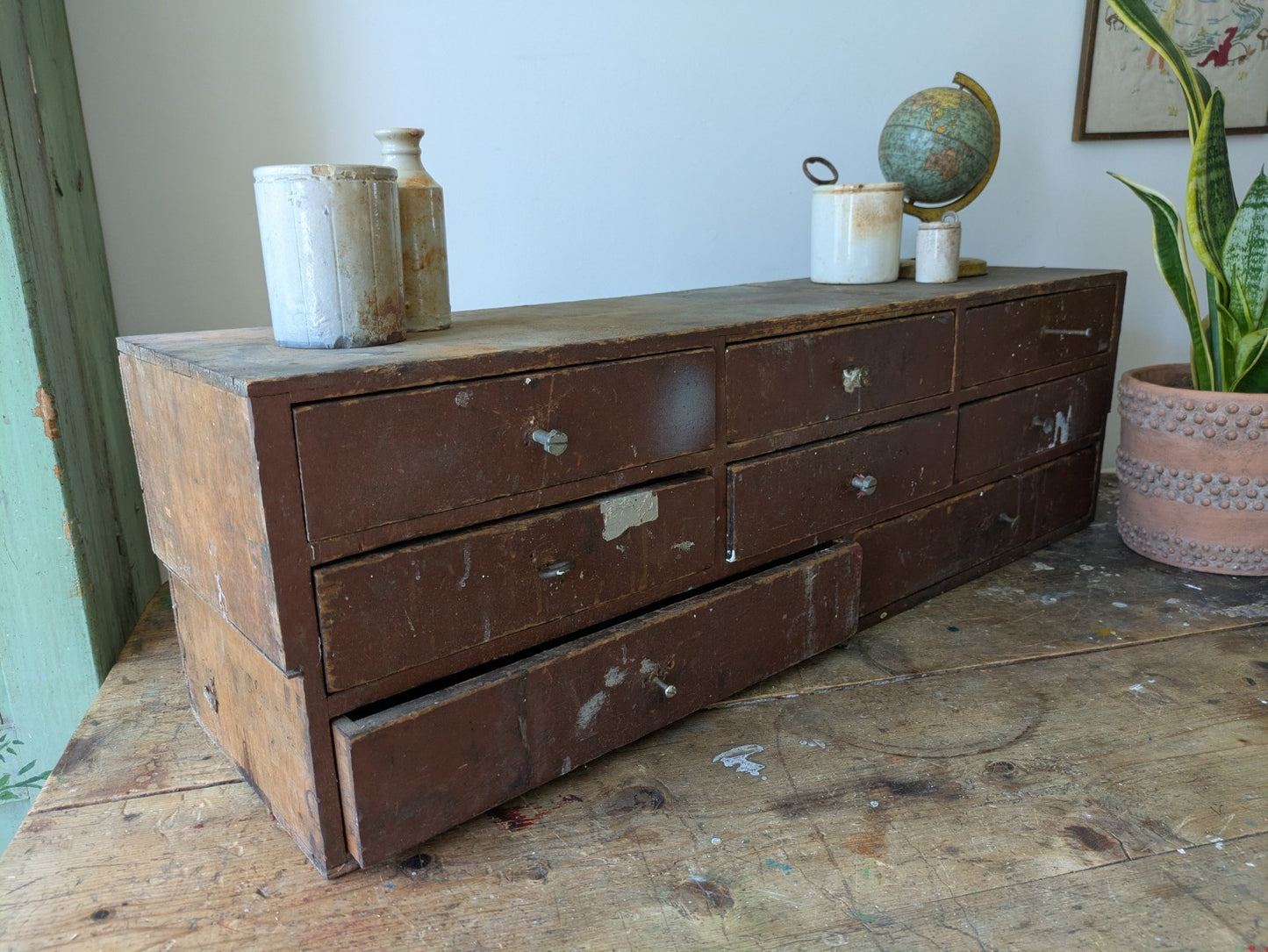 Antique Engineers Bank Of Drawers Apothecary Cabinet Chest Of Drawers Garage Vtg