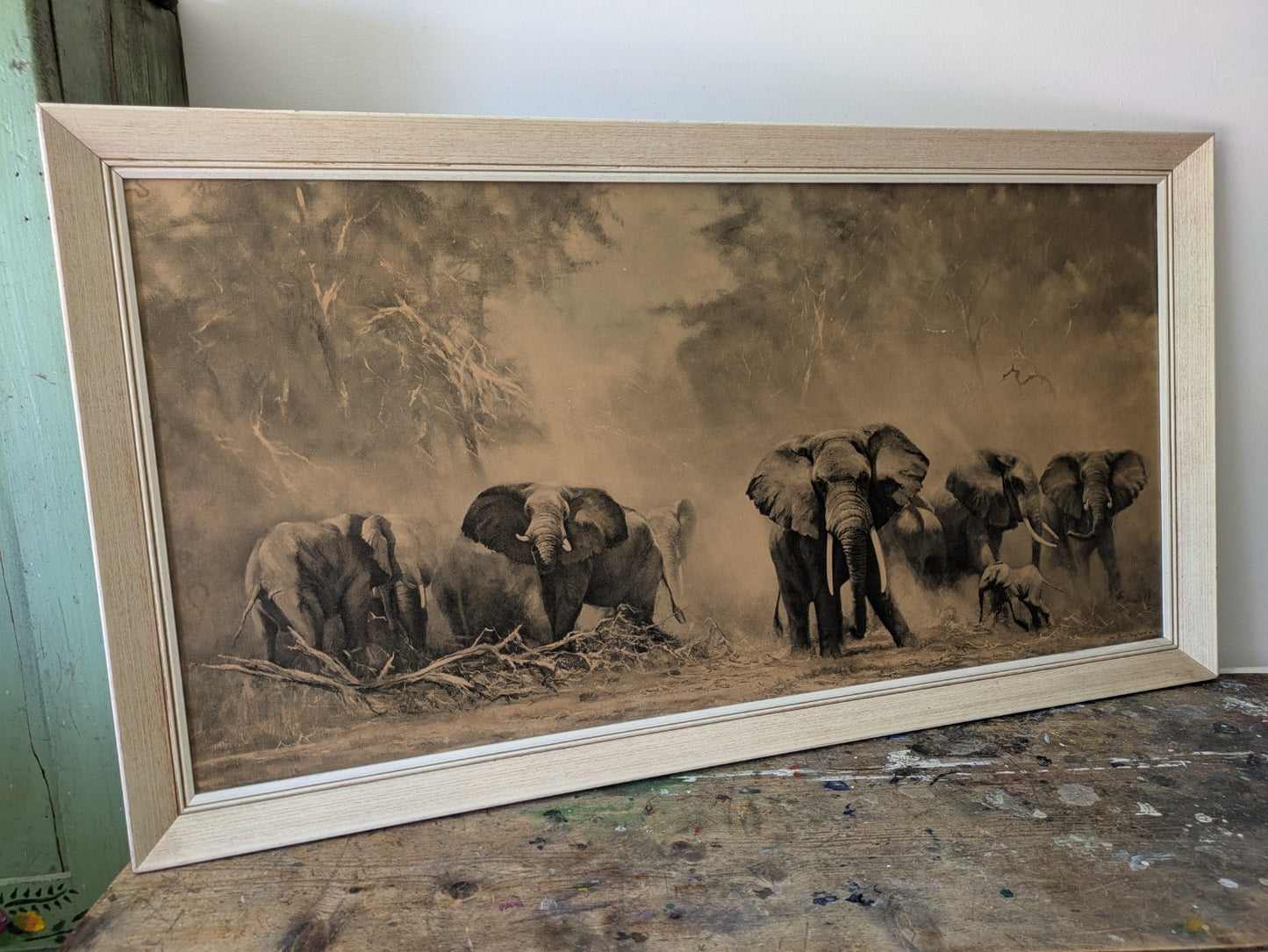 Retro Vintage Nostalgic 1960’s David Shepherd Print Herd Of Elephants Amboseli
