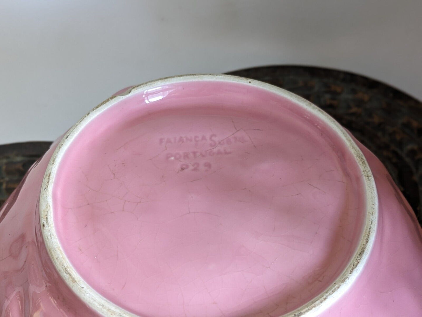 Vintage Faianca Subtil Pink Cabbage Large Leaf Vegetable Bowl Portugal Serving