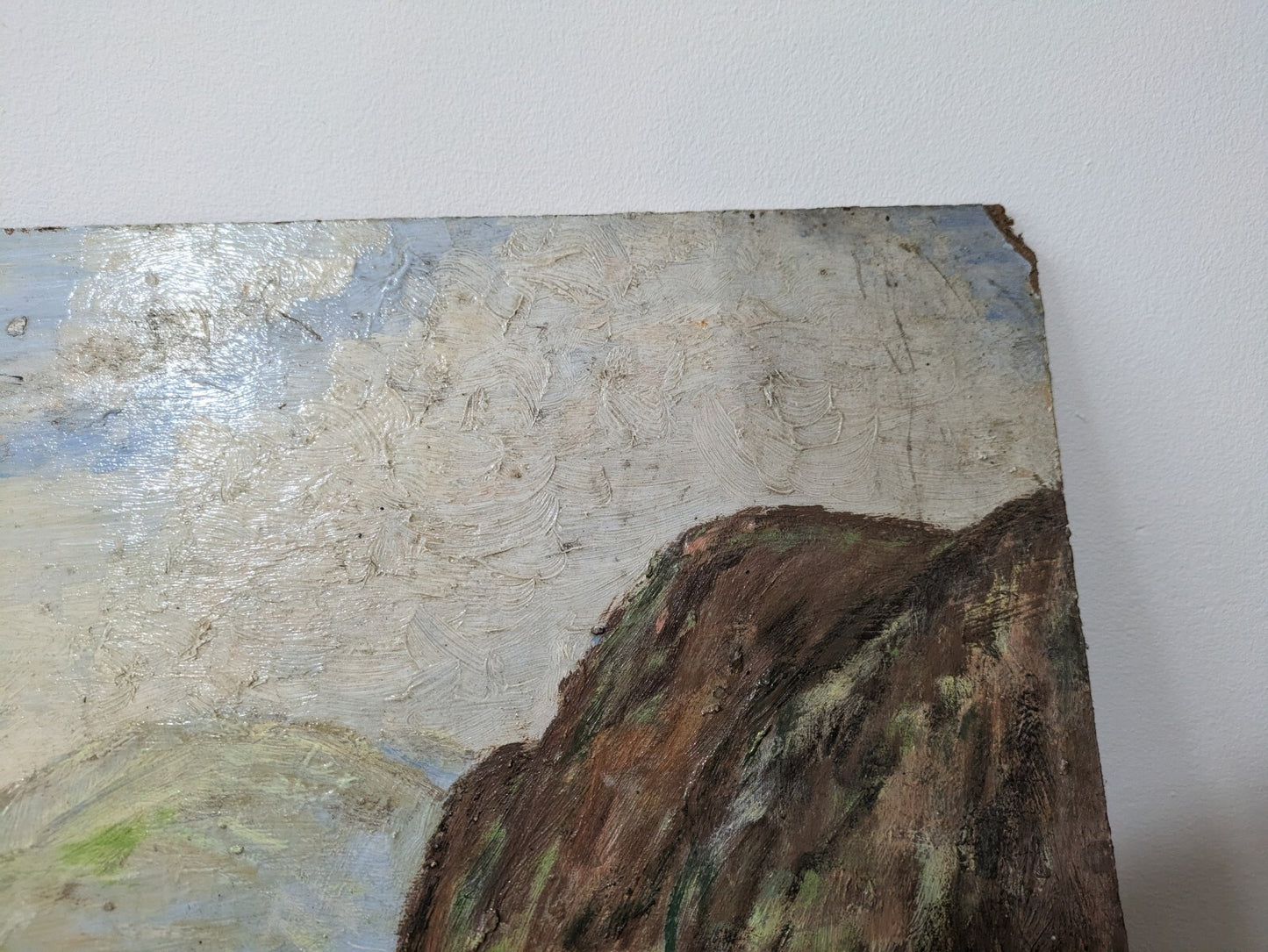 Vtg Painting T Morris Mountains Valley Oil On Board Country Picture Landscape